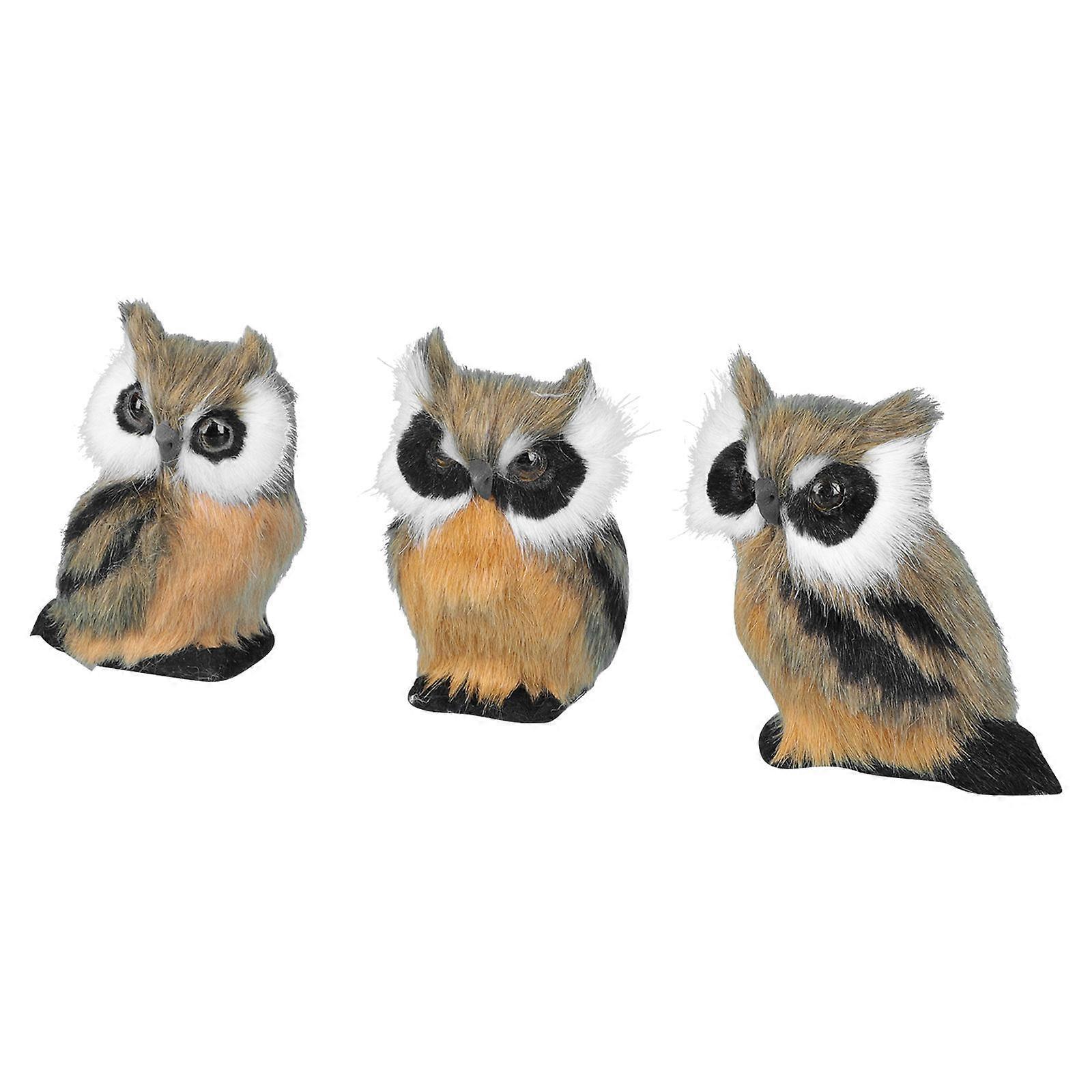 Static Owl Decor Craft Ornament for Desktop 6Pcs Coffee