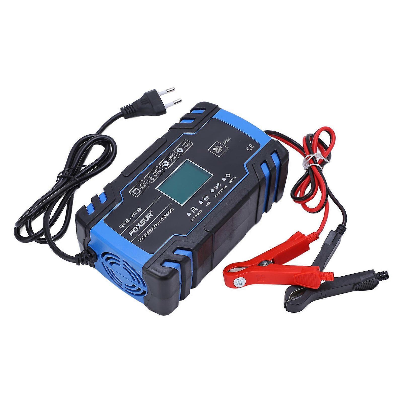 Smart Battery Charger ABS Shell Automatic Automotive Charger with Cooling Fan for AGM AC 100240V EU Plug