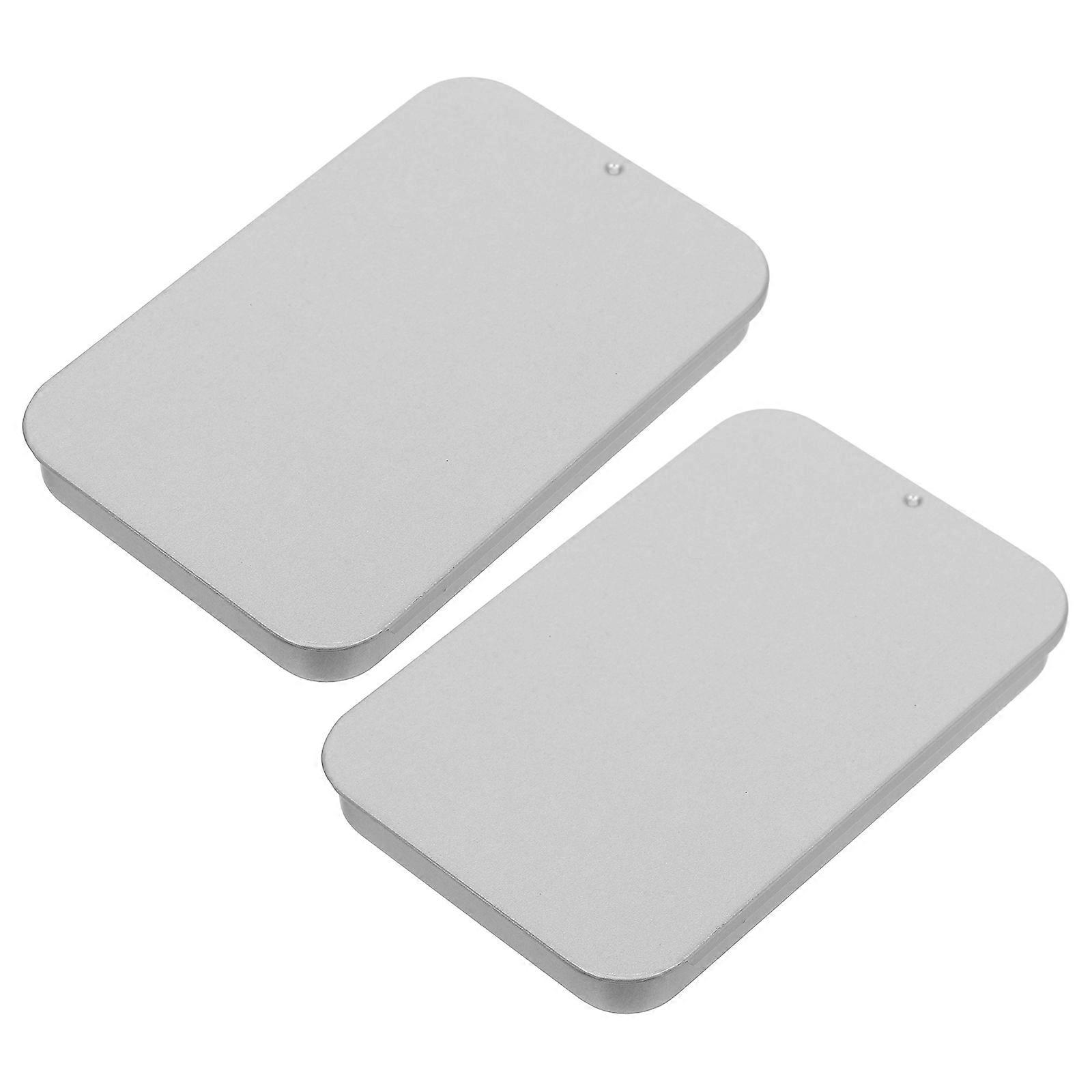 Silver Portable Tinplate Tin Boxes for Storage 2Pcs Mini Slide-