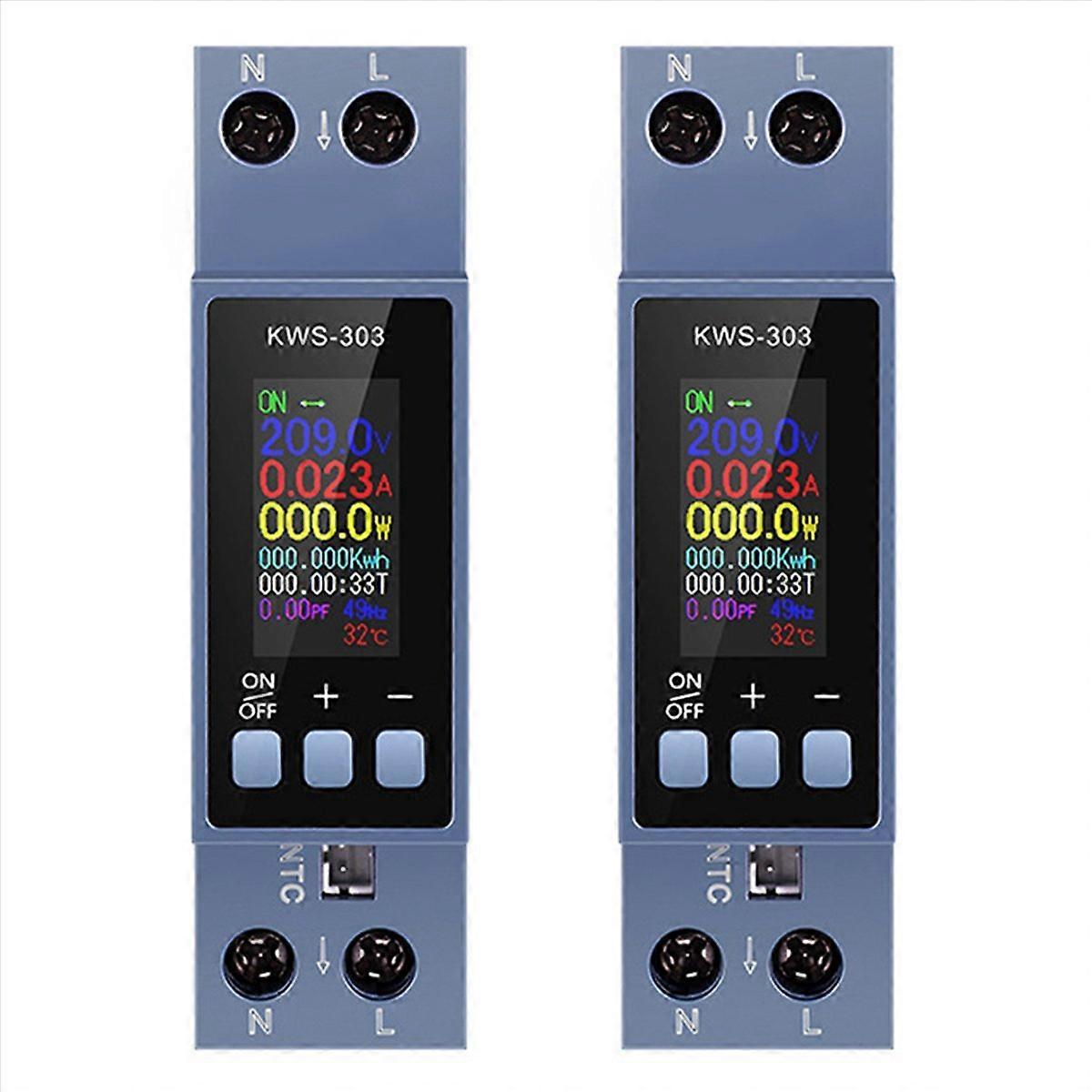 2X AC Voltmeter Ammeter Wattmeter Din Rail Mount Energy Meter AC 100-290V KWh Power Meter LED Digita