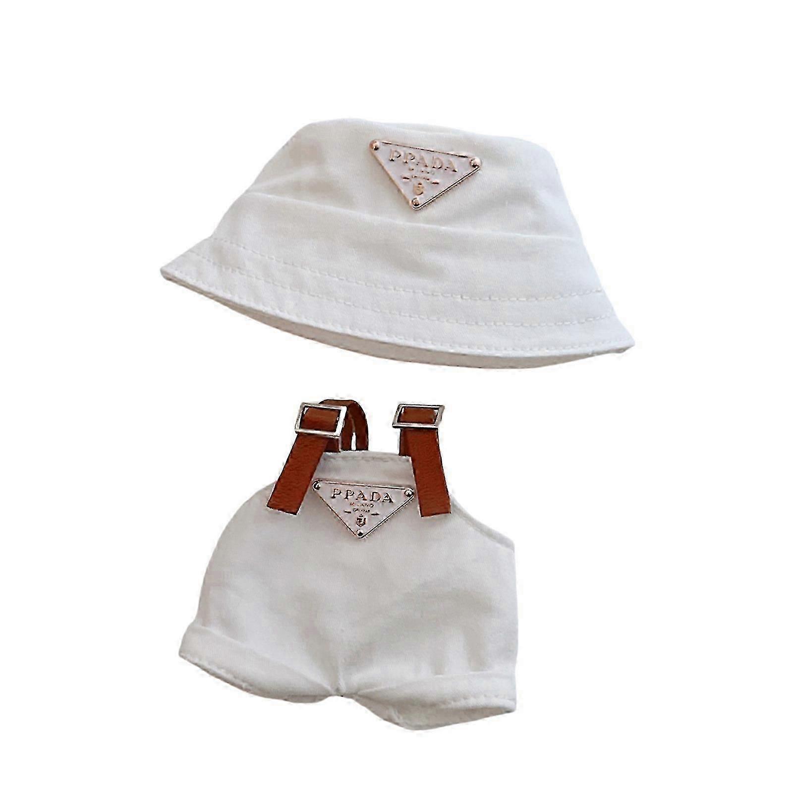 15-17cmの人形のための人形の服セット黒のバケットハットと着せ替えゲームのためのオーバーオール ドールアクセサリーブラウンブラウン