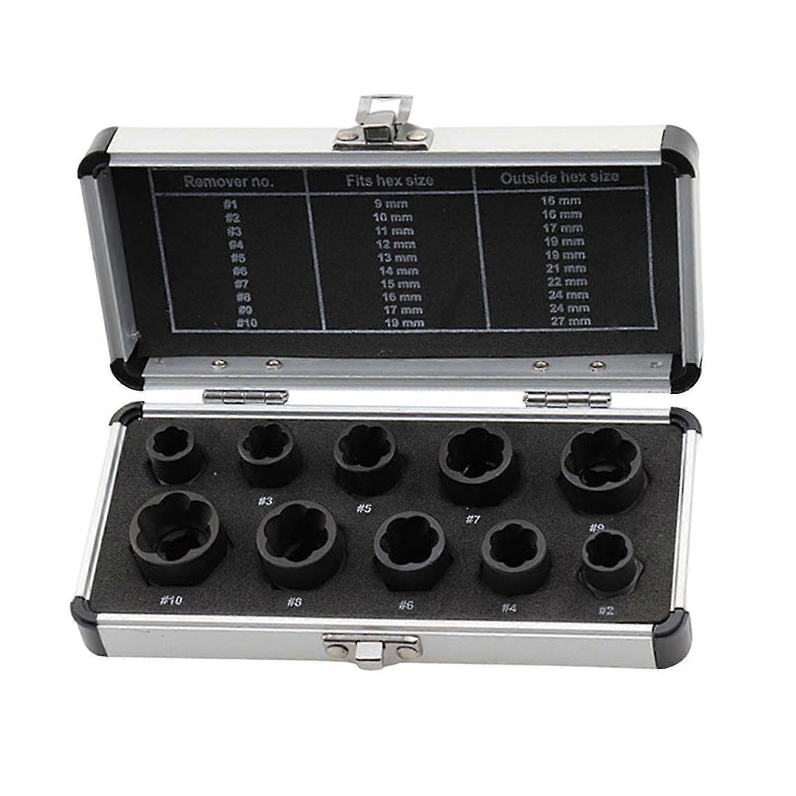2025 10 Pieces Impact Nut Extractor Kit Broken Bolt Removing Tool Sturdy Durable Large Box