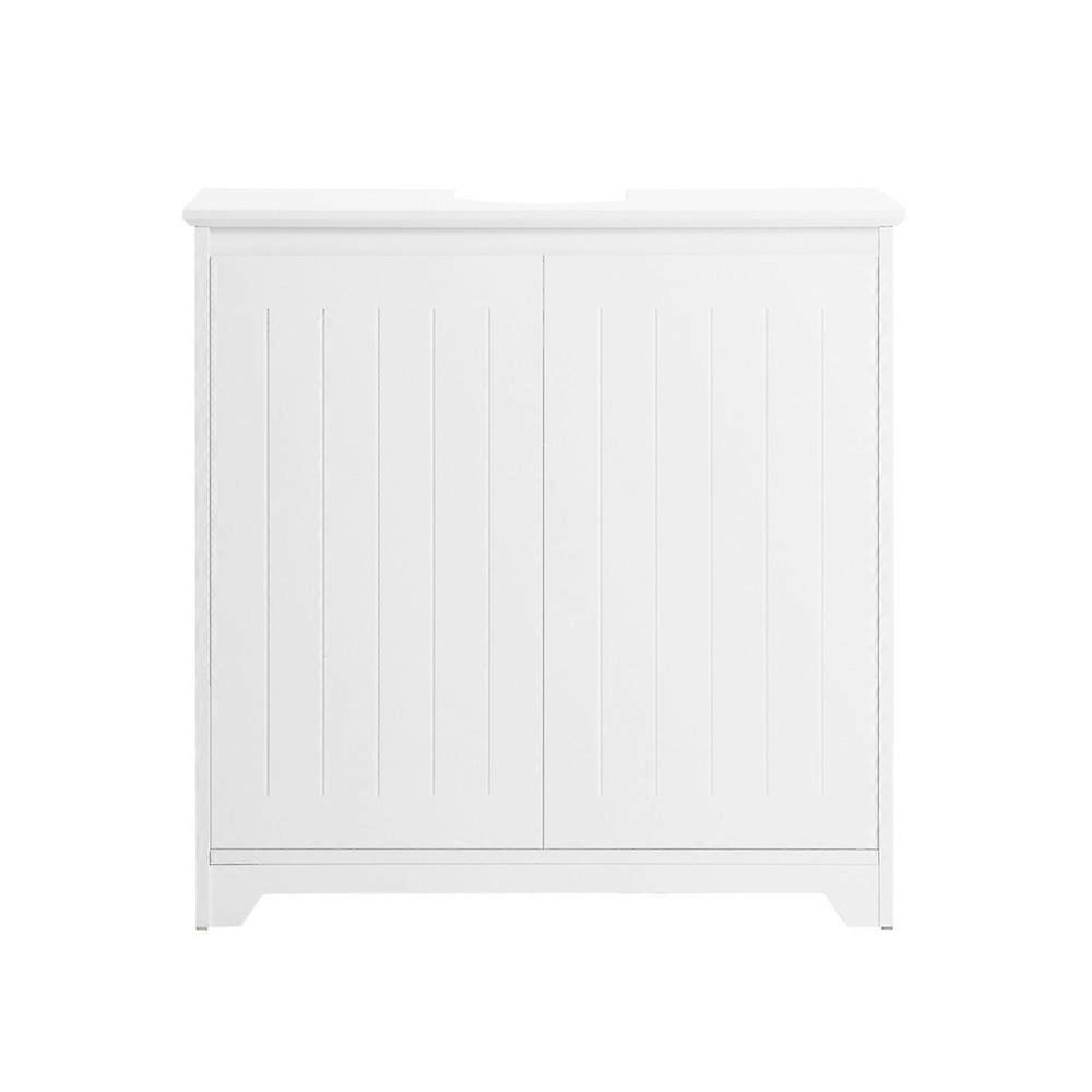 Mosdó alatti szekrény, fürdőszobai mosdópult, fürdőszobai tárolószekrény 2 ajtóval és polccal, WC-hez, fogantyú nélküli kivitel, SoBuy BZR108-W