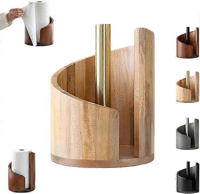 Mountain Paper Towel Holder Countertop with Mango Wood Round Base and Iron Holder,Wood and Metal Paper Towel Holders Countertop,Spiral Design Decorati