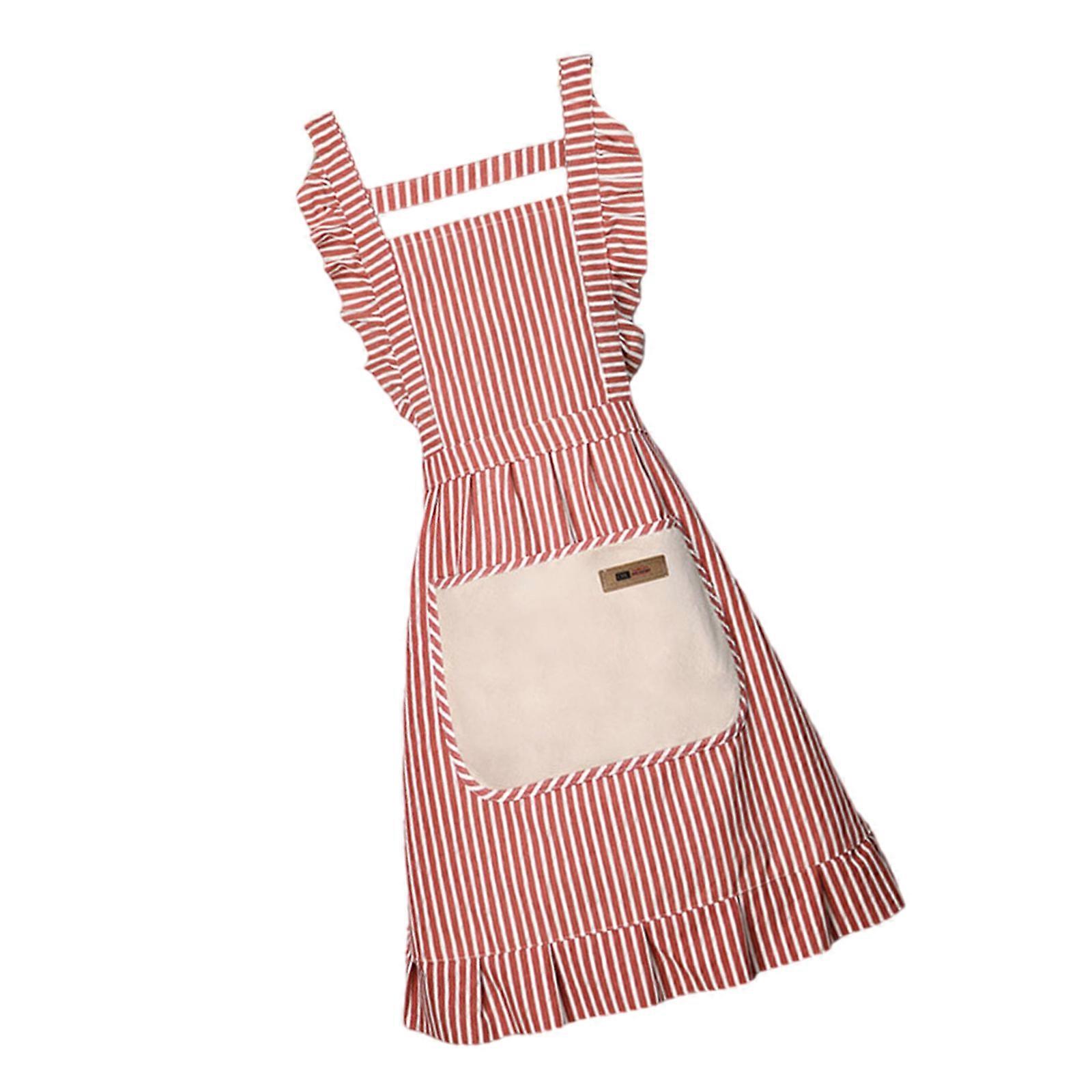 Elastic Waist Apron Ornamental Lace Edge Durable Fabric For Home Cooks And Caterers  Red