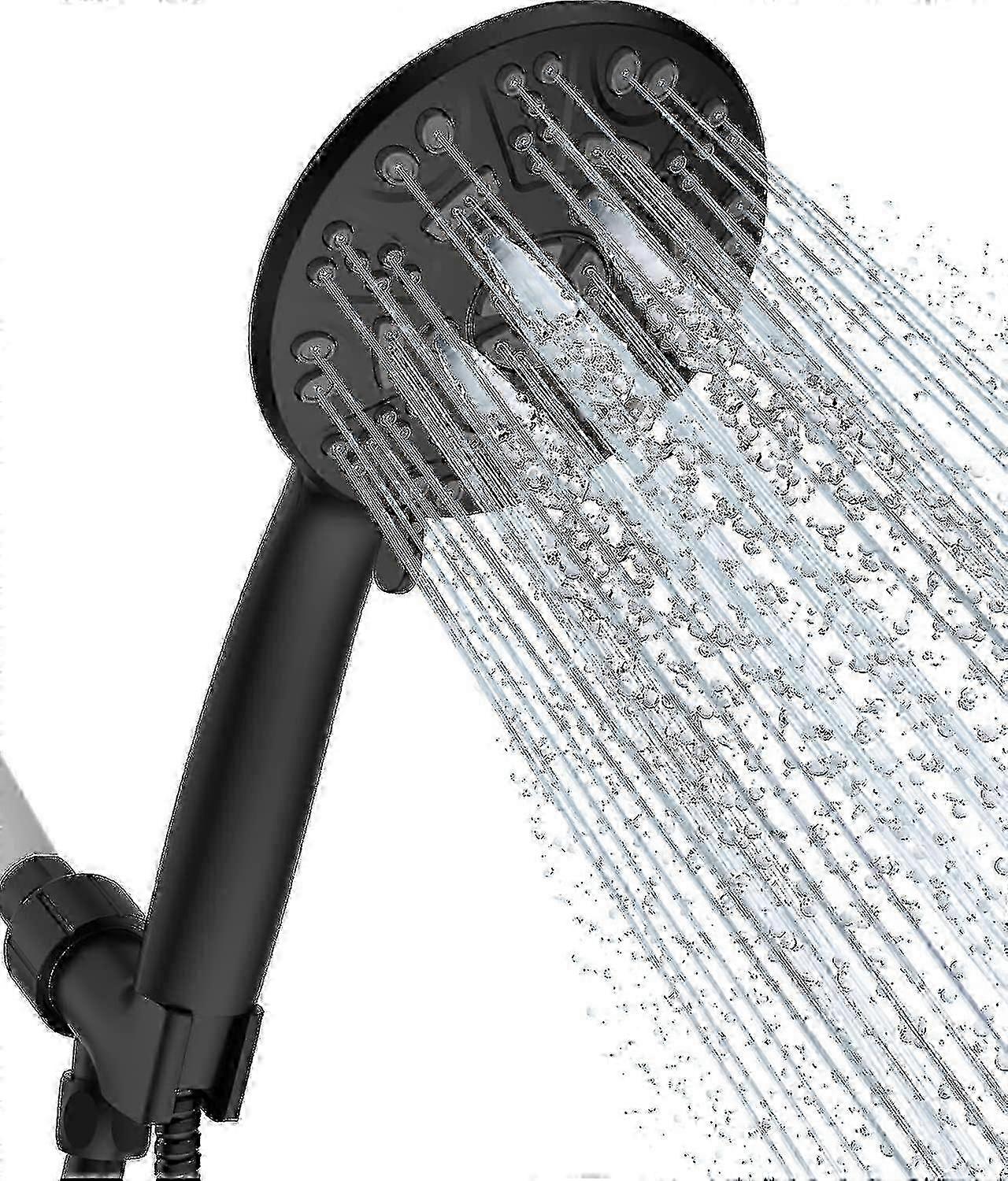 8-Function Shower Head Set with Handheld, Hose, Bracket, Teflon Tape & Washers, Matte Black Edition 1107