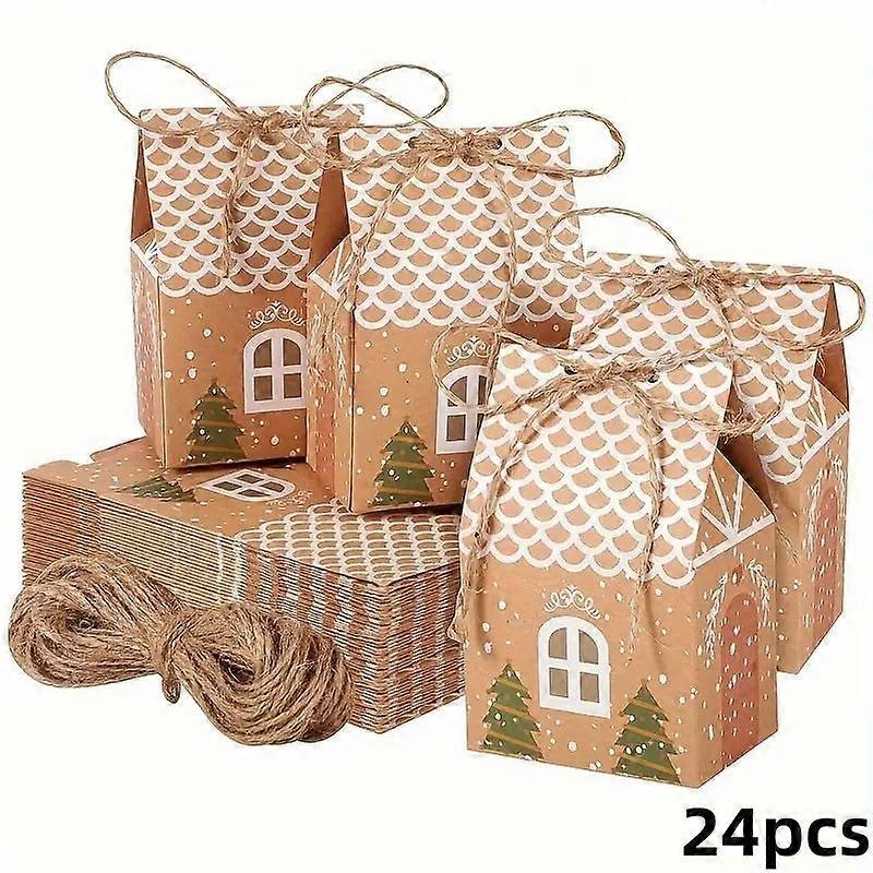 24 st julgodisask, presentask i kraftpapper, kexförpackning, presentask i kraftpapper för bröllopsgodis, juldekorationer, presentask