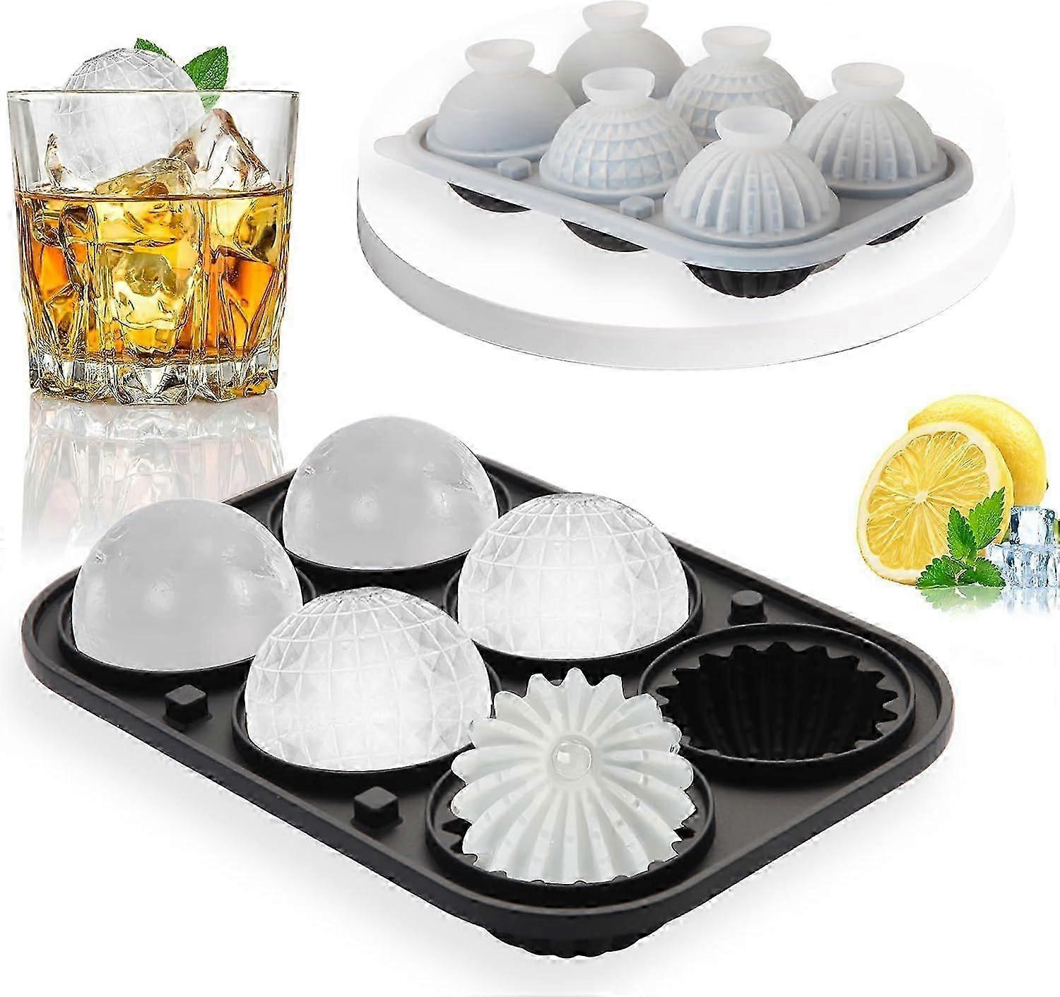 Silicone Ice Cube Tray, 6 Cavities Large Ice Cube Tray, Round, Reusable Ice Cube Tray with Lid and Funnel, BPA-Free, for Ice, Whiskey, Cocktail, Juice