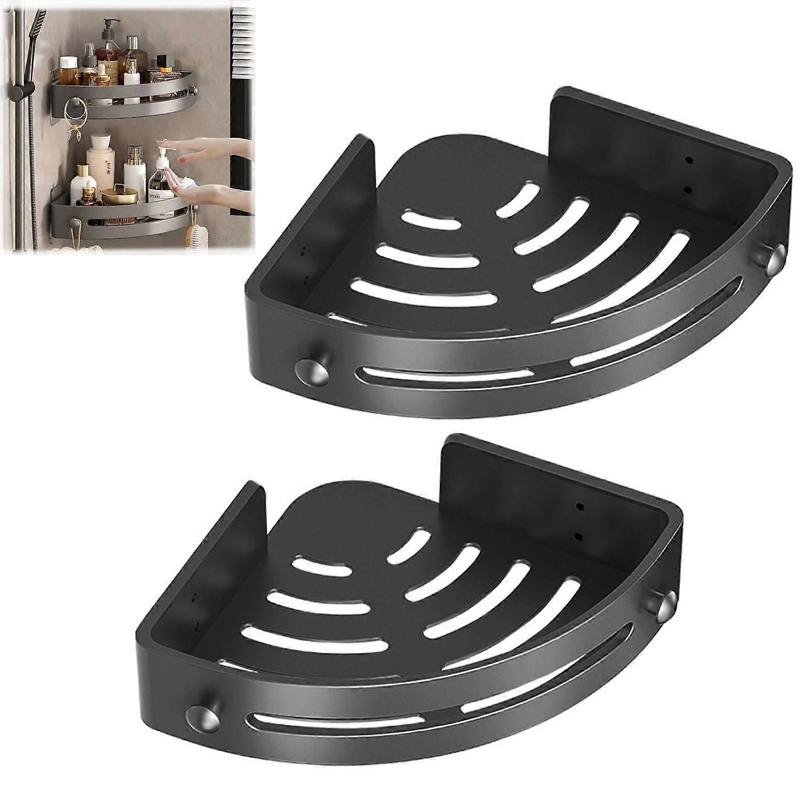 Bathroom Triangle Shelf Wall Mounted Corner Shelf 2Pack Black NonPunching Triangular Shelf