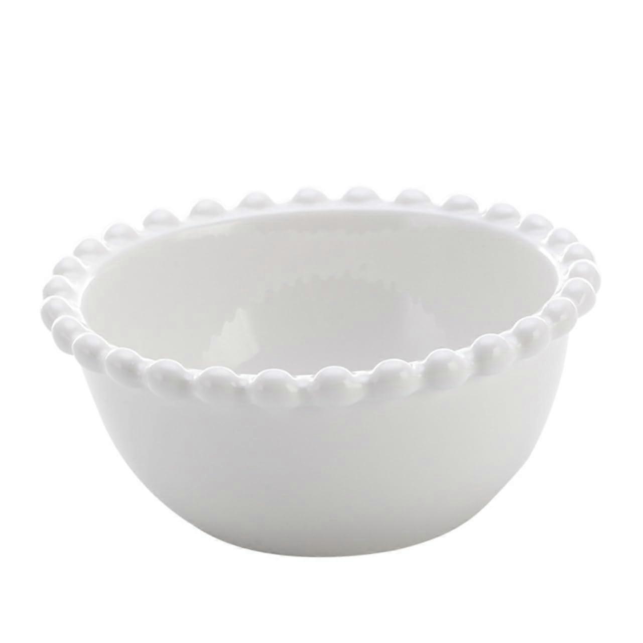 Ceramic Dessert Plate and Bowl Set with White Pearl Embossed Design for Salads Fruits Ice Cream Parties