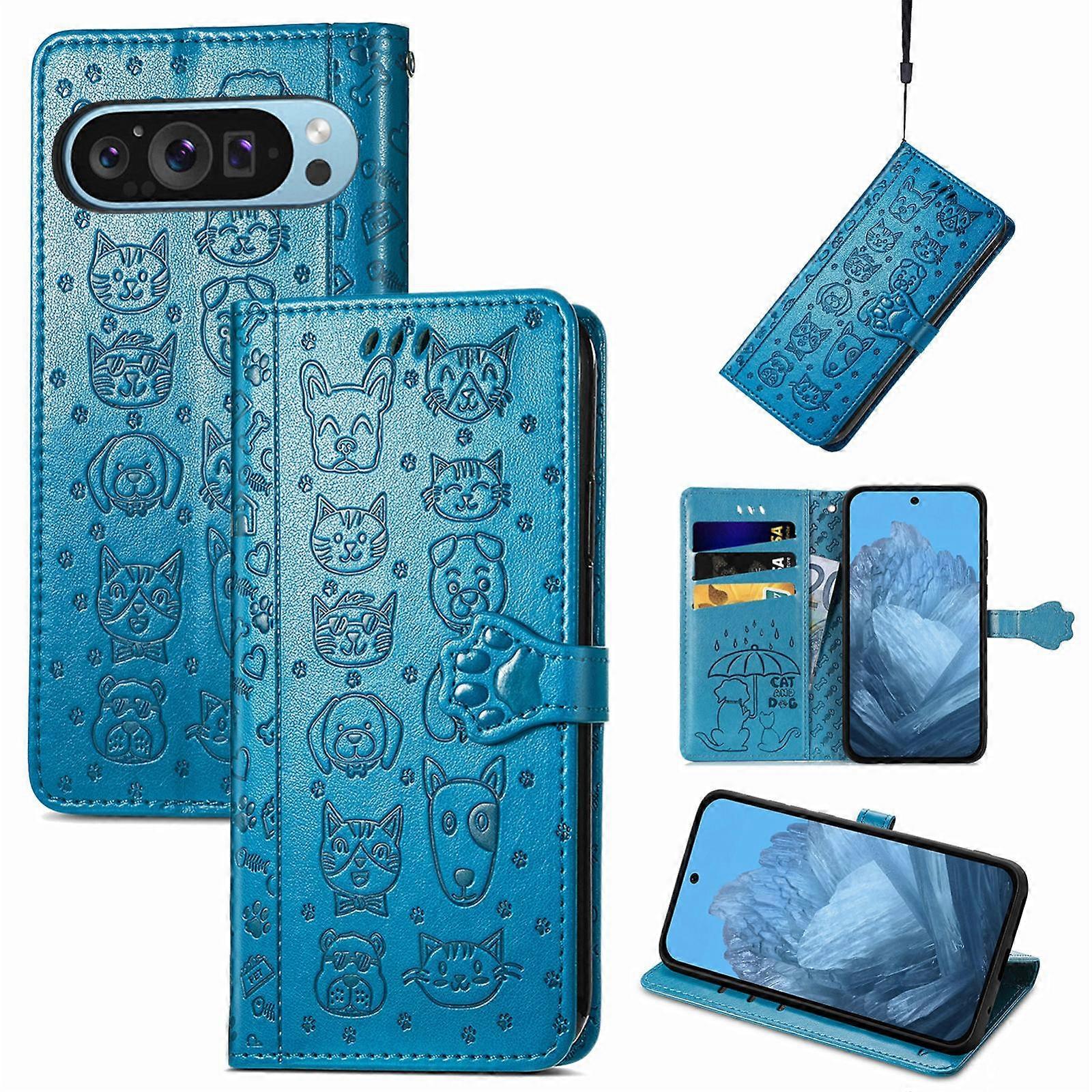 Cat and Dog Embossed Leather Phone Case