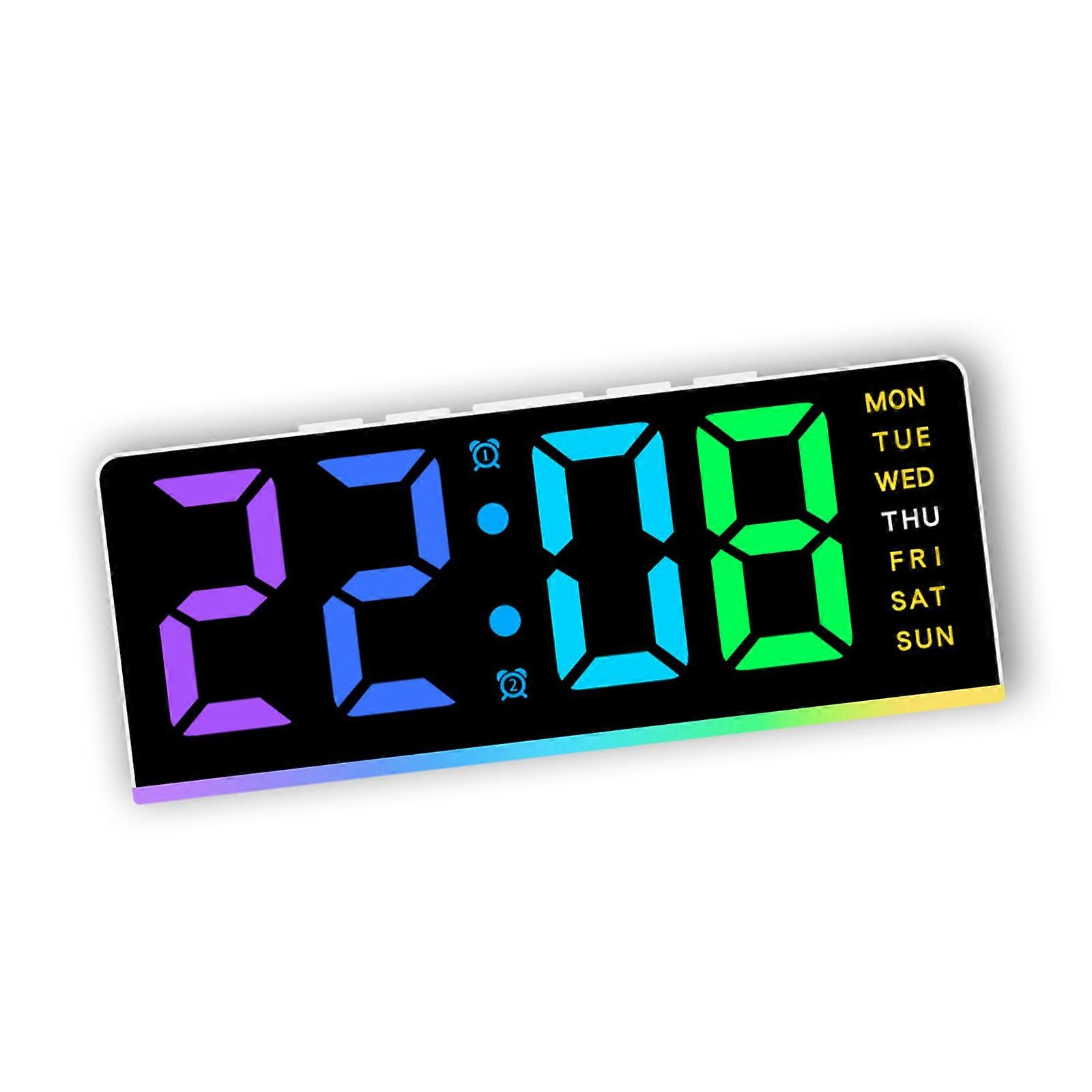 Multipurpose Alarm Clock Color Changing LED Night Light Bedside Clock Quiet Operations Brightness Adjustment for Bedroom Multicolor