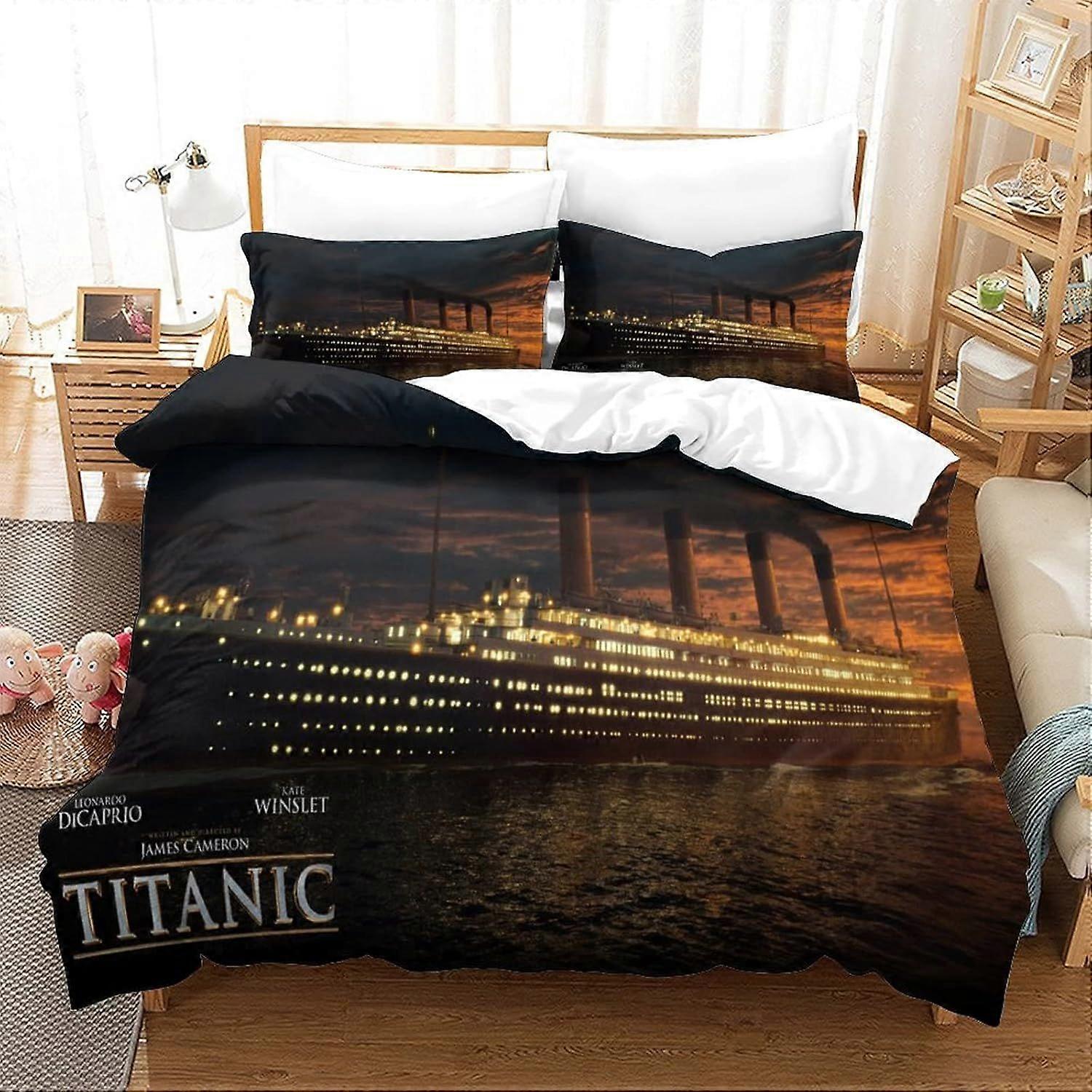 CAYBES Jack E Rosa Titanic 3D Print Colcha Capa Edredom Capa Set Single Print Edredom Roupa de Cama Set Roupa de Cama Soft Movie Leve Colcha de Microfibra C