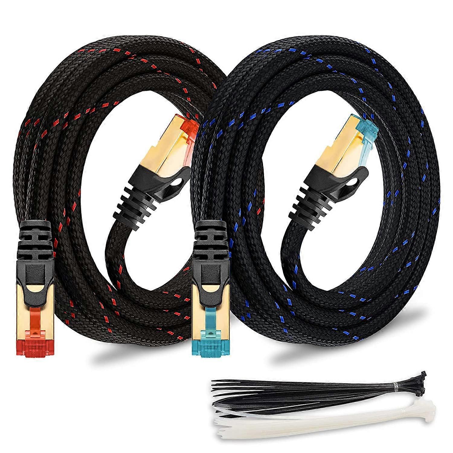 Cat 7 Ethernet Cable for Gaming 12ft Braided LAN Network Patch Cord Wire, High Speed Internet Cables