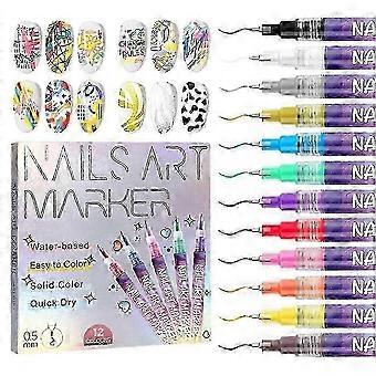 Juego de bolígrafos de uñas de 12 colores Marcadores de uñas impermeables para diseños de uñas de bricolaje para pintar uñas