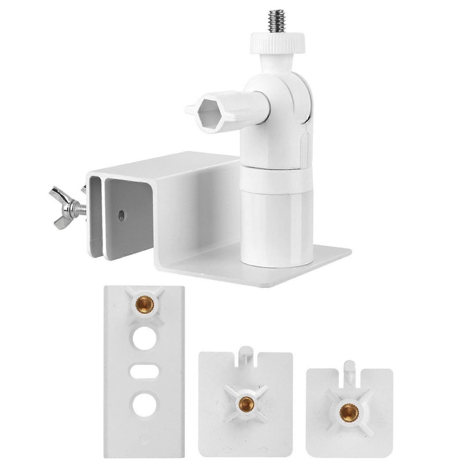 Outdoor Camera Mounting Bracket 360 Degree Rotation Adjustable Stainless Steel Frame With Universal Clamp For Solar Security Devices  White