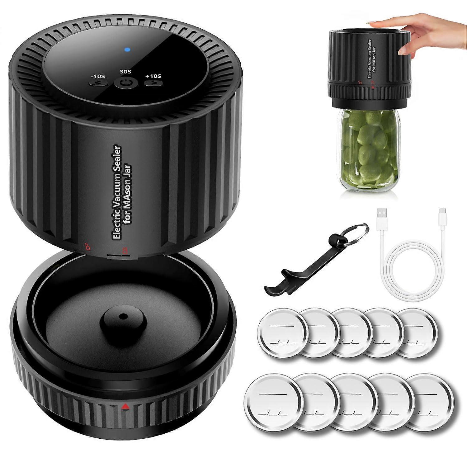 Electric Vacuum Sealer for Mason Jars with LED Indicator, Wide & Regular Mouth Lids Kit, Model A001 for Food Storage & Fermentation