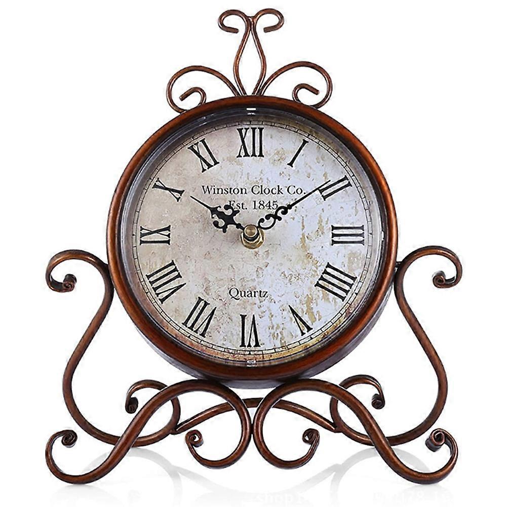 Vintage Table Clock Antique Mantel Clock Battery Operated Non-Ticking Retro Clock Small Desk Clock for Home