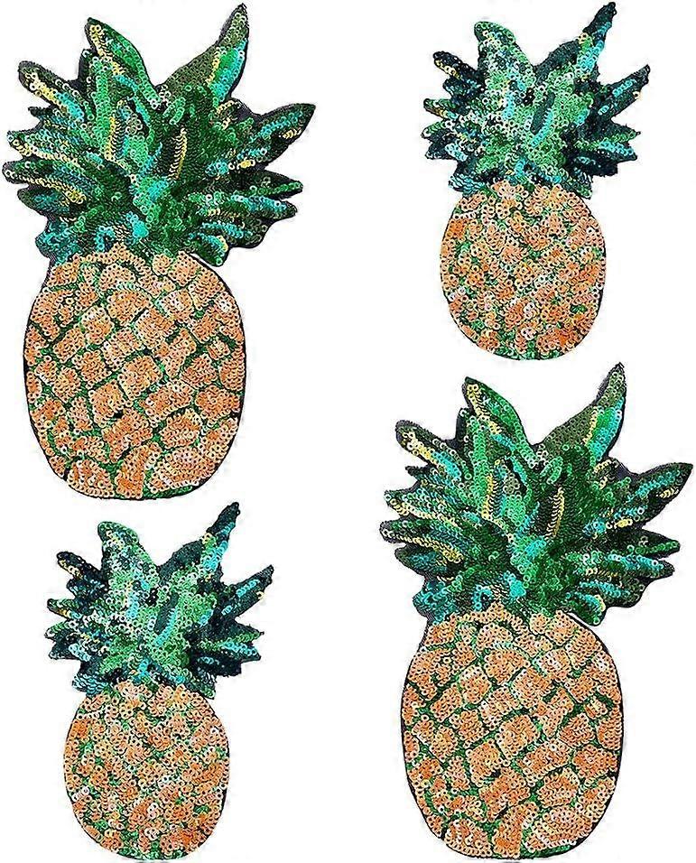 4pcs 2 Sizes Sew on Pineapple Patches Big Pineapple Stickers Glitter Sequin Patches Applique Embroidered Patch Decorative Patch for Clothes Hats Jeans