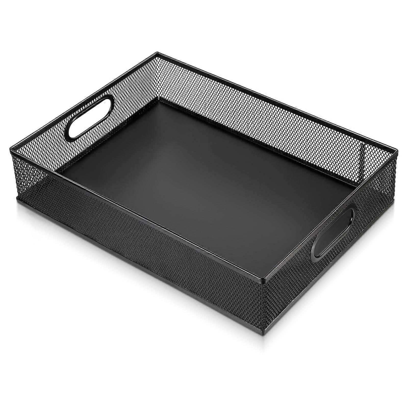 A4 Desk Organizer Tray Black Metal Mesh Drawer with Handle for Office Paper Storage 13x9 Inch