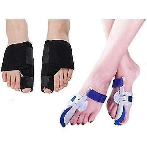 Toe separator, corrective pads with support and splint to relieve bunion (hallux valgus) pain.