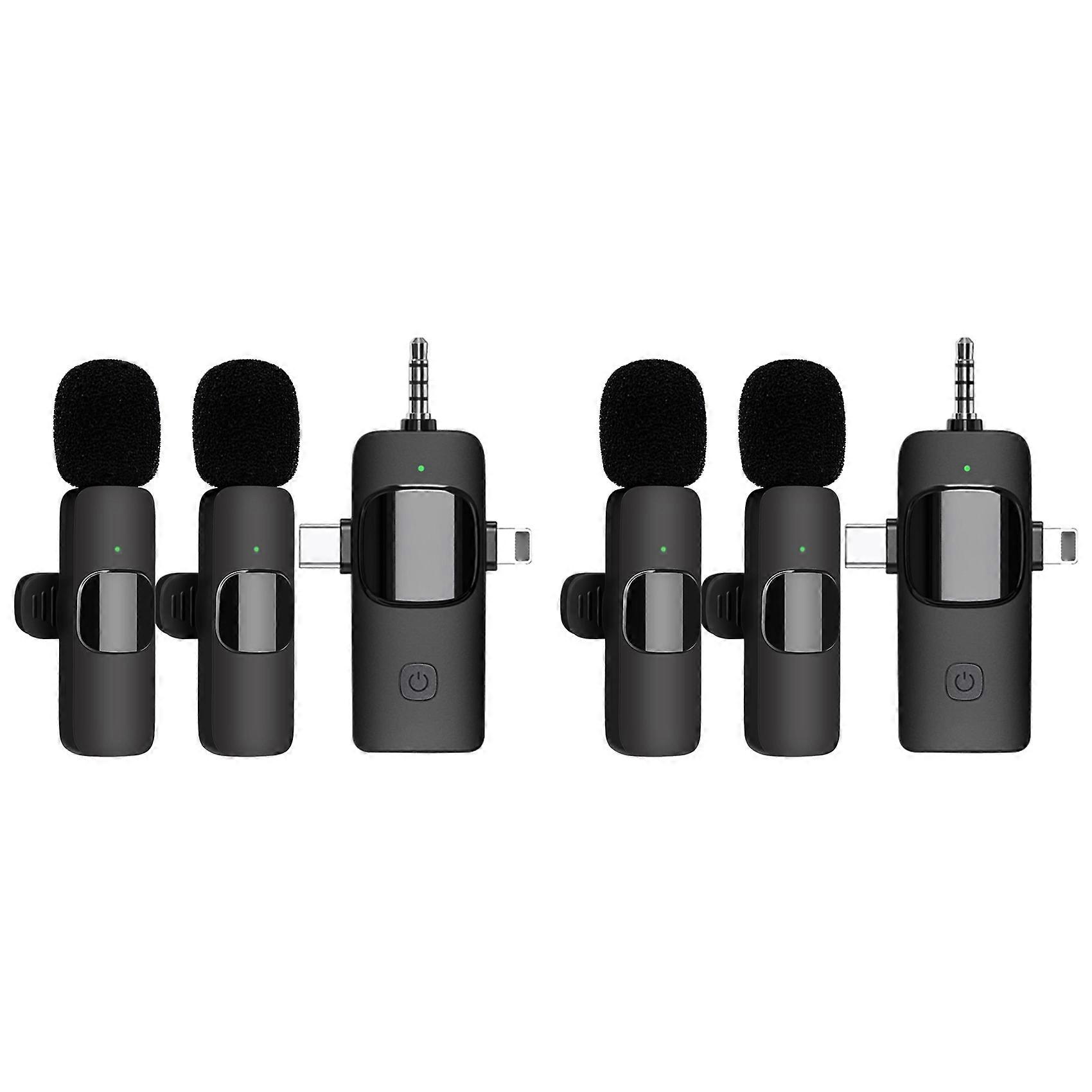 4x 3-in-1 Wireless Lavalier-mikrofon für Handy Kamera Computer Radio Noise Reduktion Mini Mikrofon, 2 zu 1