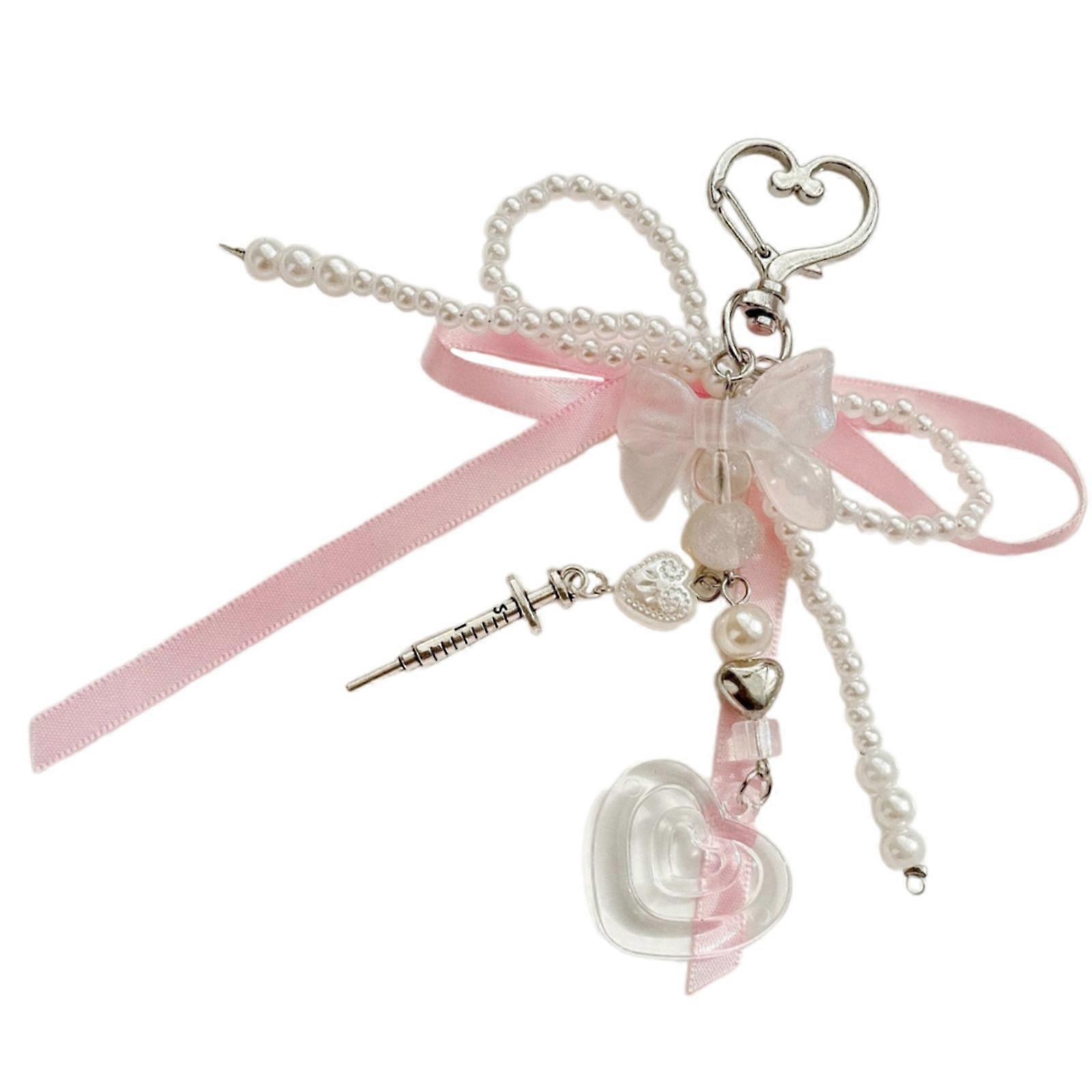 Fashionable Bows Tie Ribbon Keychain Imitation Pearls Beaded Bowknot Keyring Colorful Butterfly Knot Key Chain Ornament Multicolor