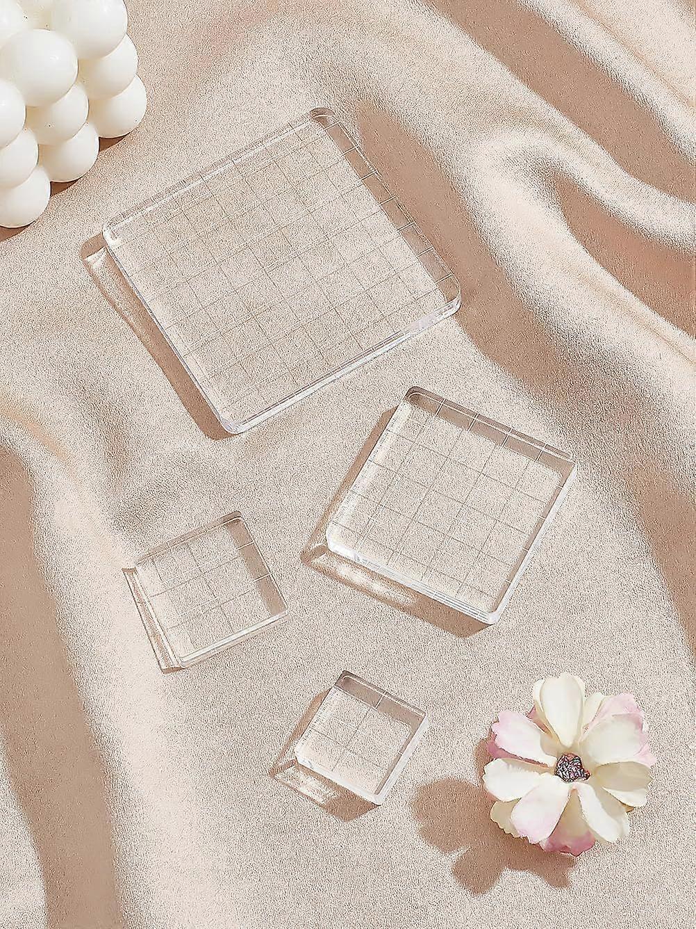 4Pcs Acrylic Stamp Block Acrylic Clear Stamping Stamp Block Square Display Block Set Props for DIY Scrapbooking Crafts Card Making 25-75x25-75x8mm