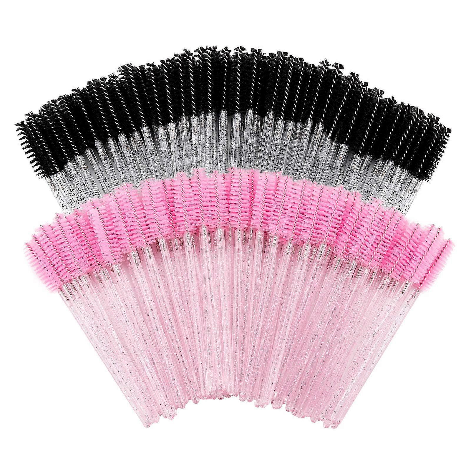 200 Pack Disposable Mascara Wands with Crystal Handle for Lash and Brow – Pink and Black