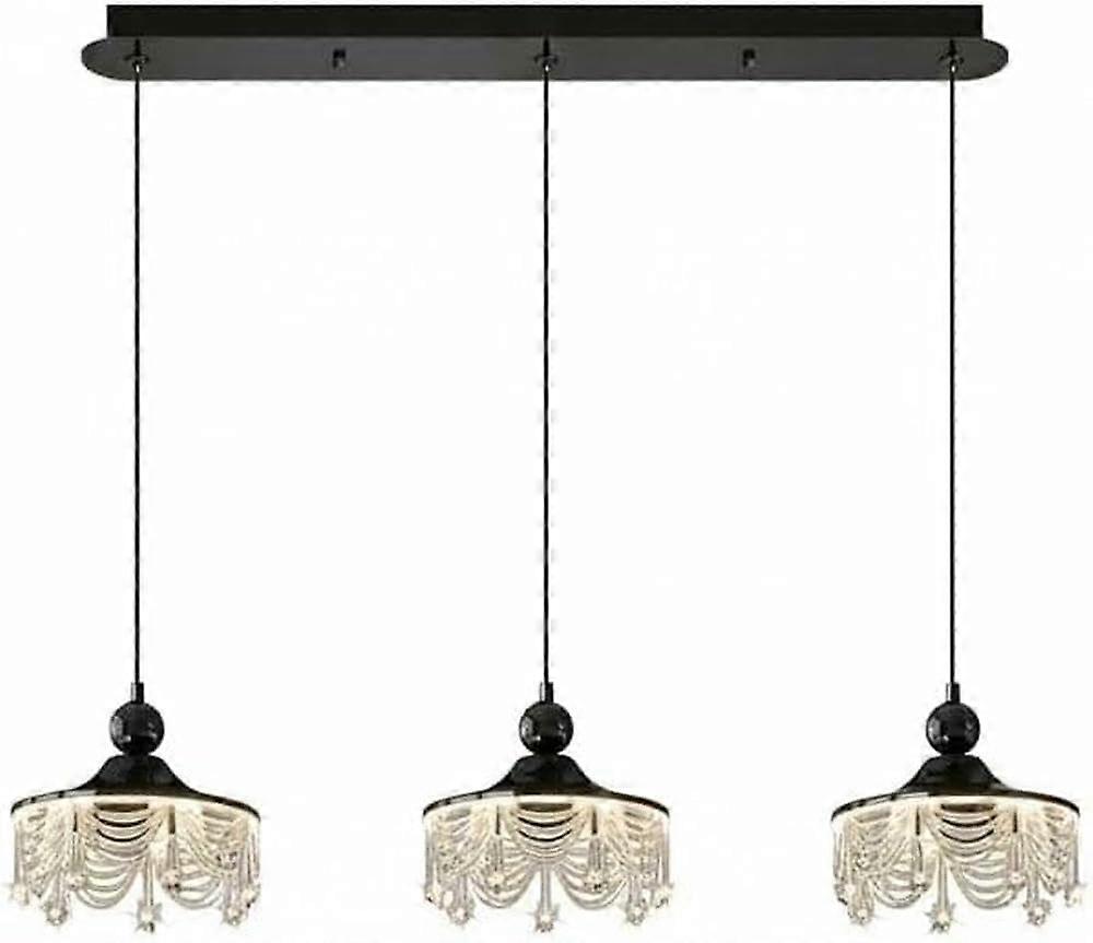 Modern Black 3Light LED Pendant Light with Acrylic Crystal, Adjustable 3Color Chandelier