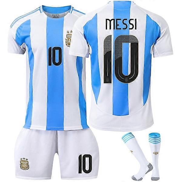 Maillot de football domicile Argentine Copa America 2024 (Messi et Di Maria inclus) avec chaussettes - Convient aux adultes et aux enfants, taille XS