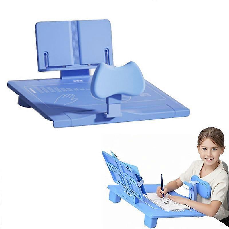 Kids Study Table with Adjustable Height, Ergonomic Desk and Posture Corrector, Book Stand, Blue