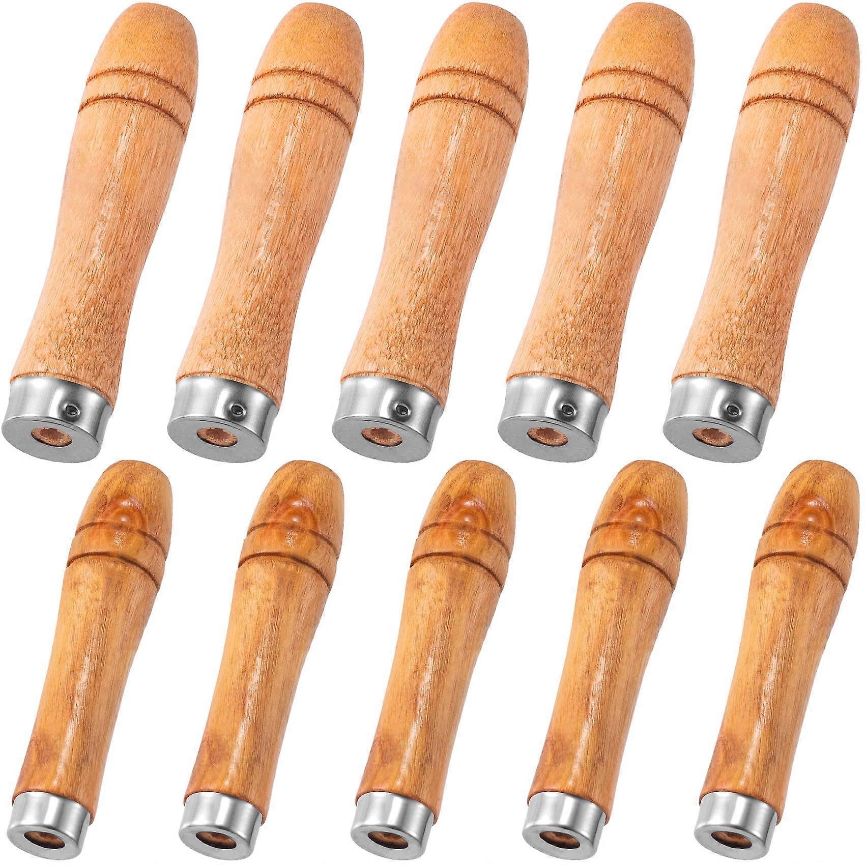 10pcs Wood File Handles with Rust‑Resistant Metal Collars, Ergonomic Solid Wood Grip, 2 Sizes for Hand Files and Tools
