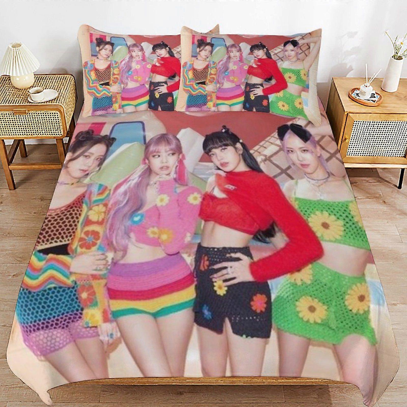 Blackpink Practical Zip Design Smooth Touch Soft Finish Long Use Duvet Cover Sets for Everyday Rest