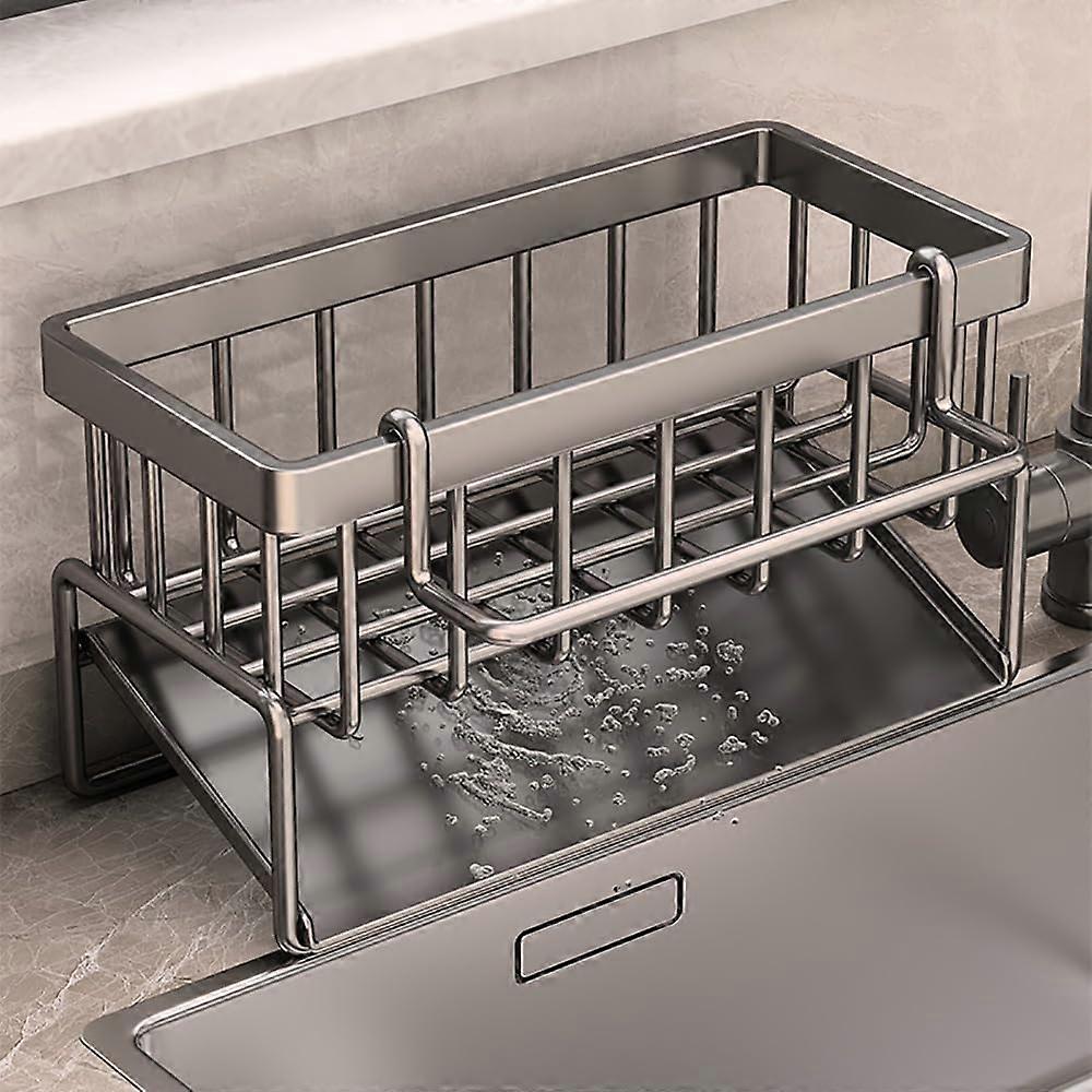 Kitchen Sink Organizer and Sponge Holder with Rustproof Steel and SelfDraining Tray, Grey