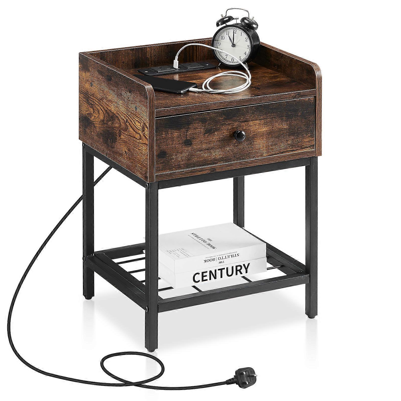 Bedside Table, Smart bedside sofa side table, End  with USB charging port and socket