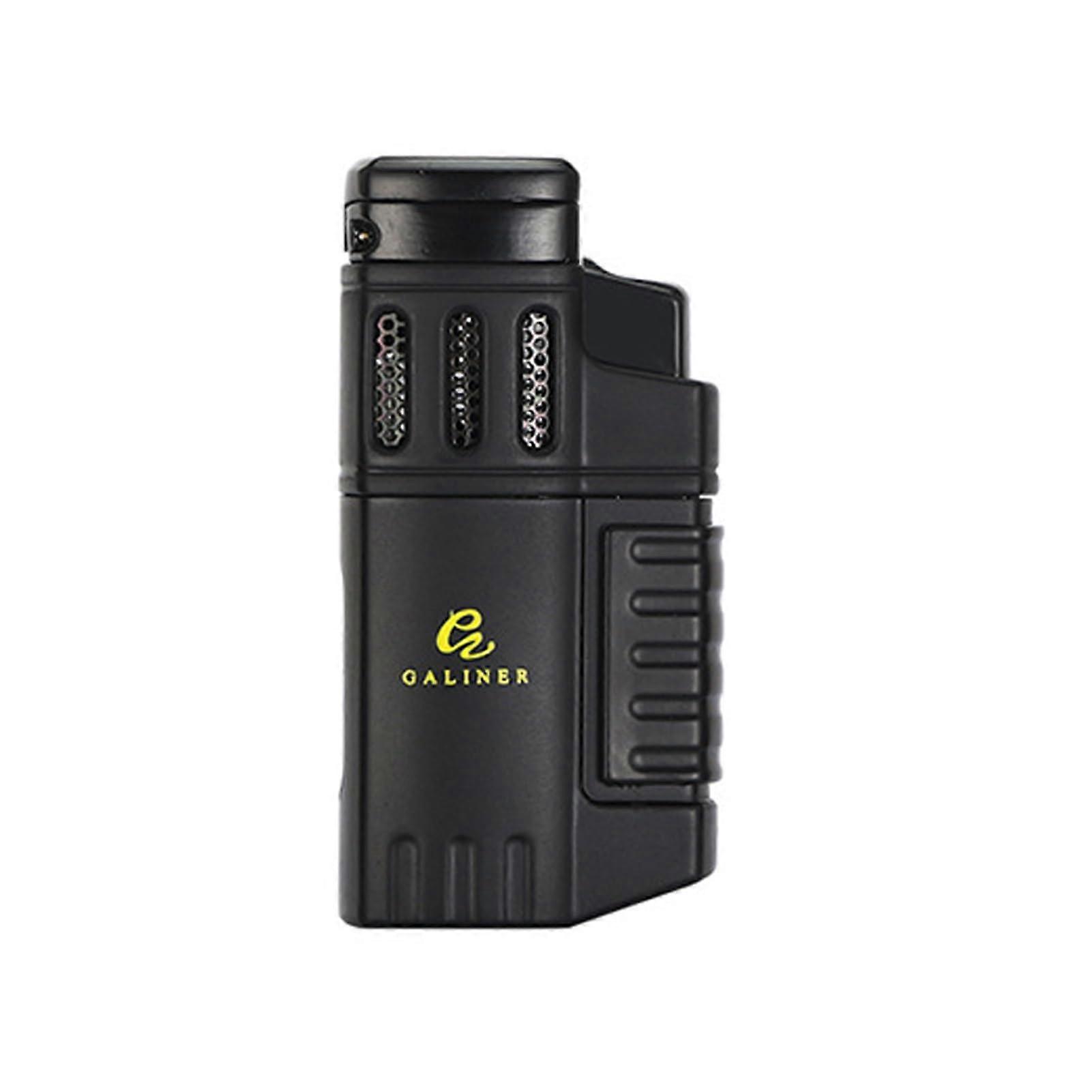 Quad Jet Torch Lighter with Powerful Windproof Flame, Builtin Cigar Punch, Refillable Black