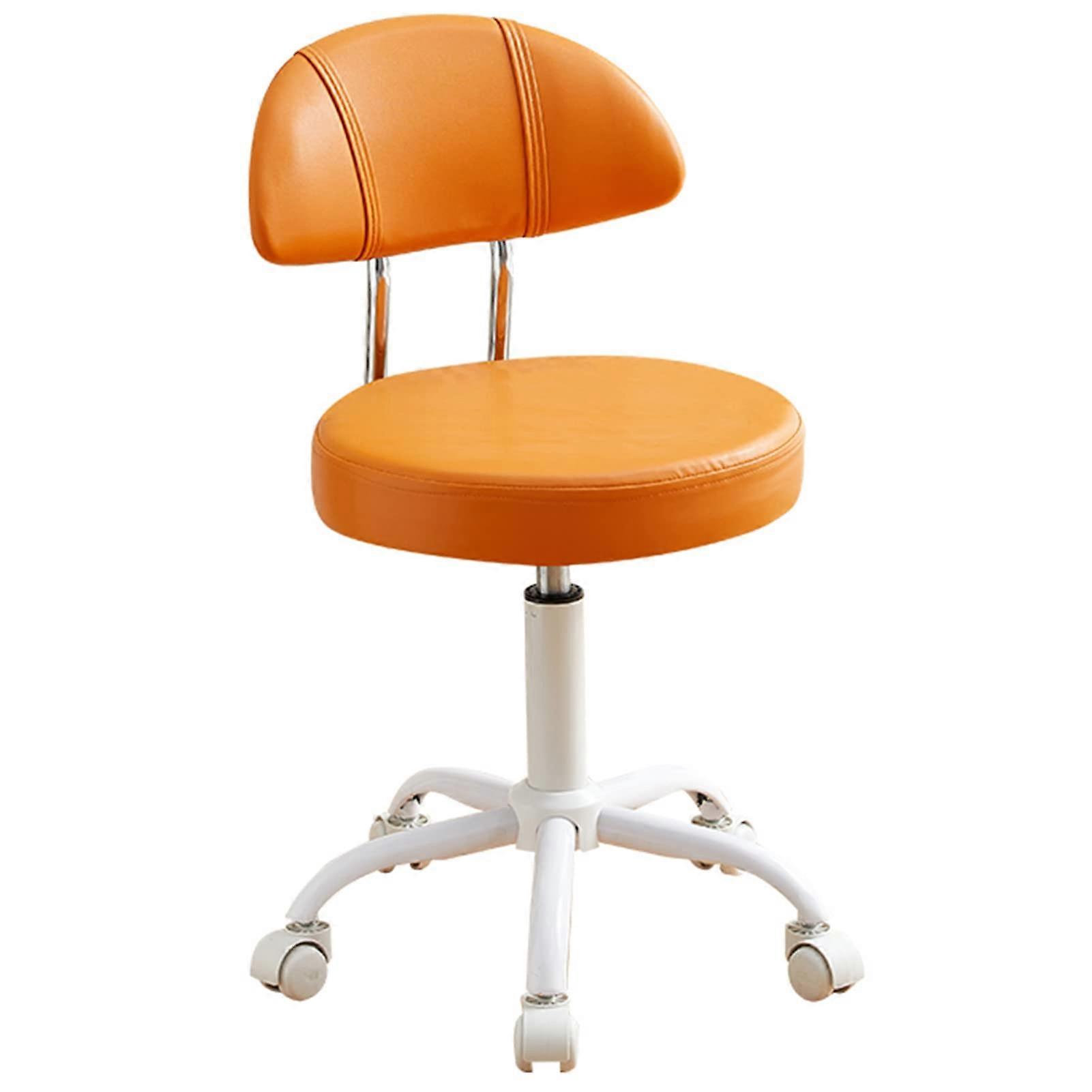Rolling Swivel Bar Stool with Backrest, Height Adjustable Orange PU Leather Chair with Wheels