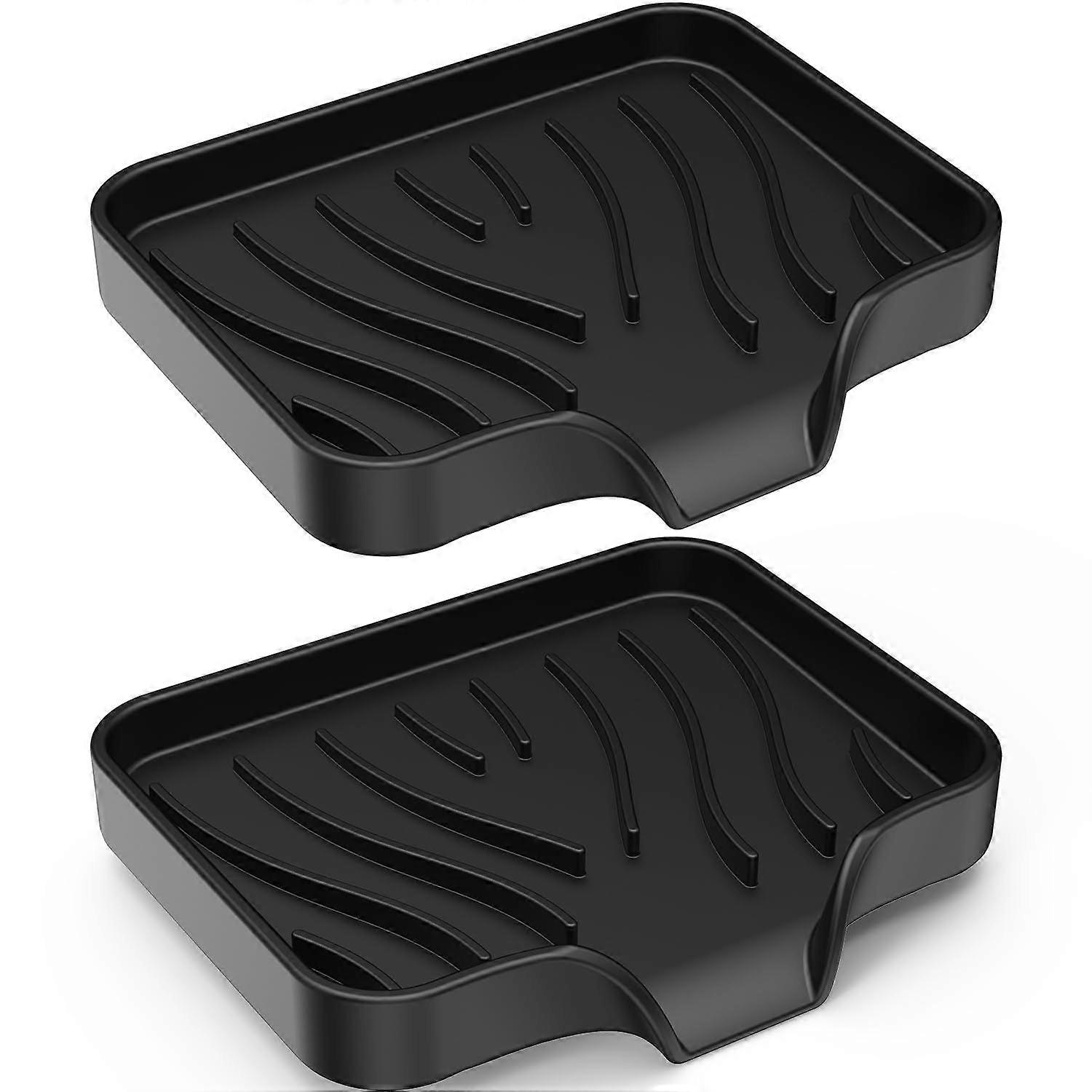 Rectangular black silicone drain sink strainer set, 2 pieces, suitable for bathroom, kitchen, and shower.