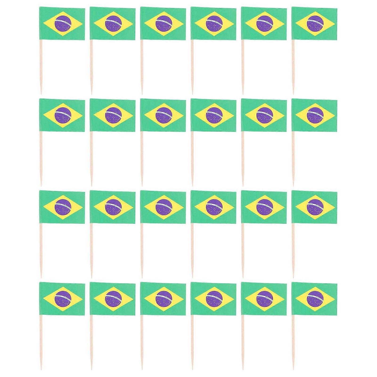 Creative Cake Picks Handheld Flag Toothpick for Decoration 100Pcs Brazil Flag