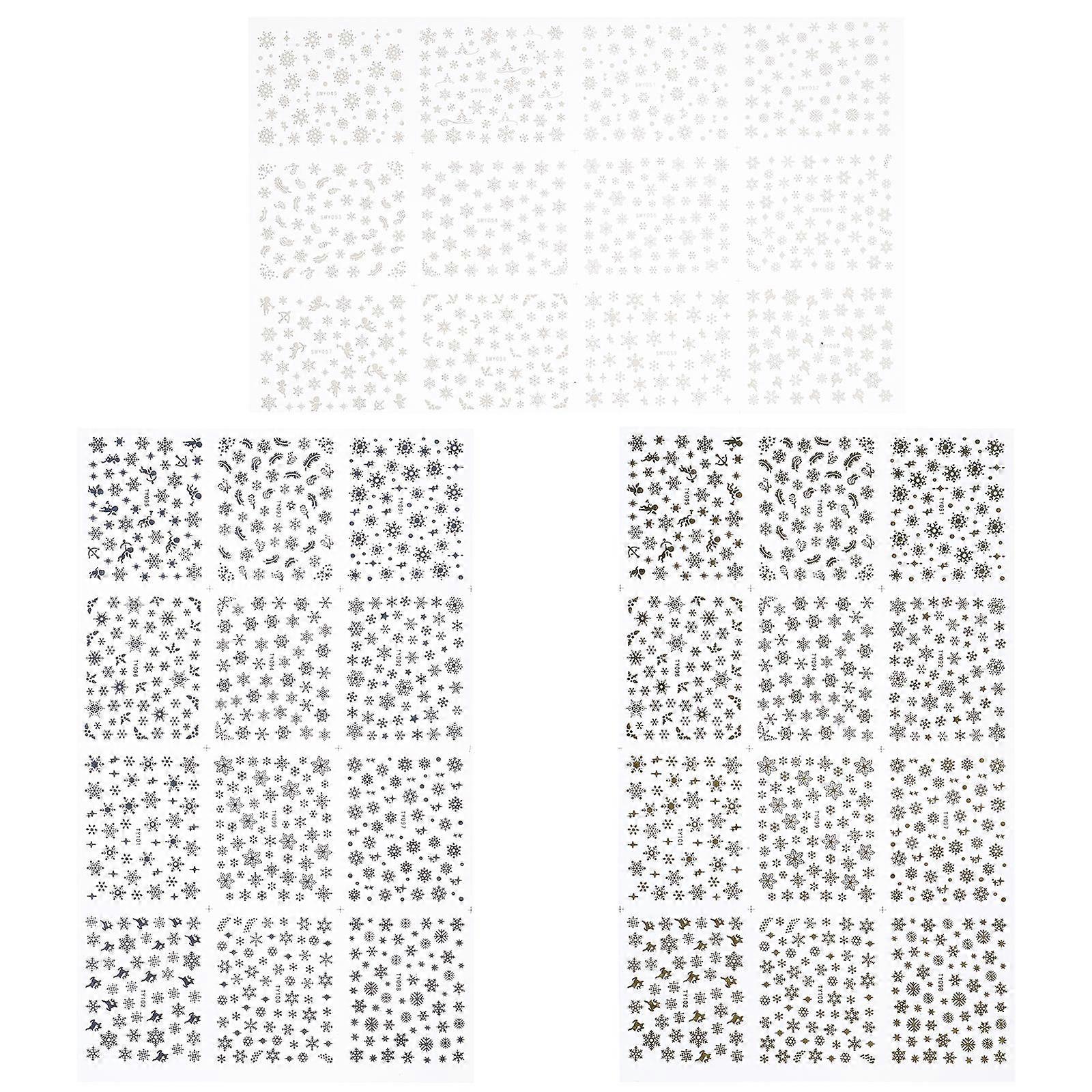 Snowflake Nail Stickers Christmas Pattern for Decoration 3Pcs Assorted Color