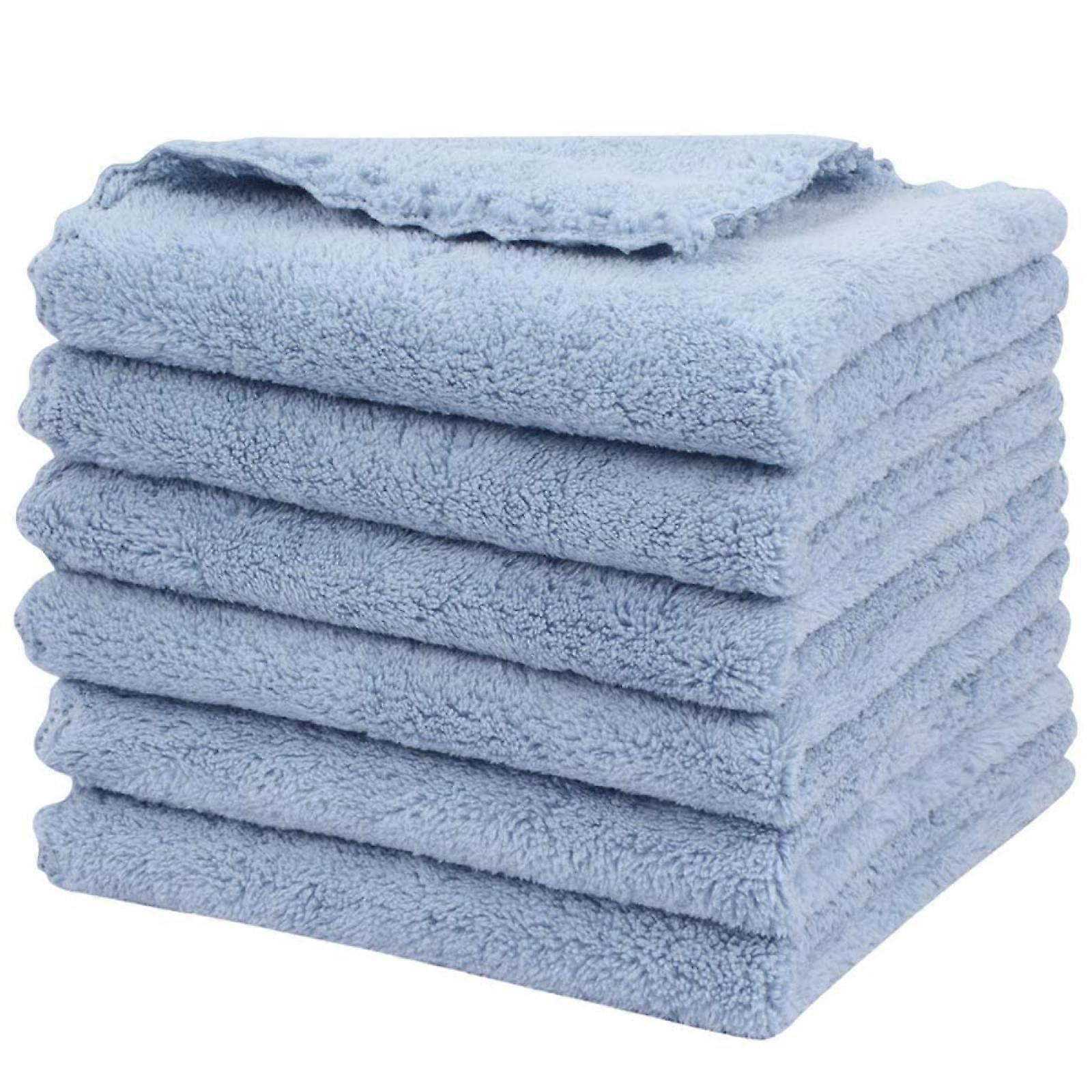 Microfiber Face Towel Set 28x28cm Blue Soft Quick Dry Makeup Remover Cloth Reusable 6 Pack