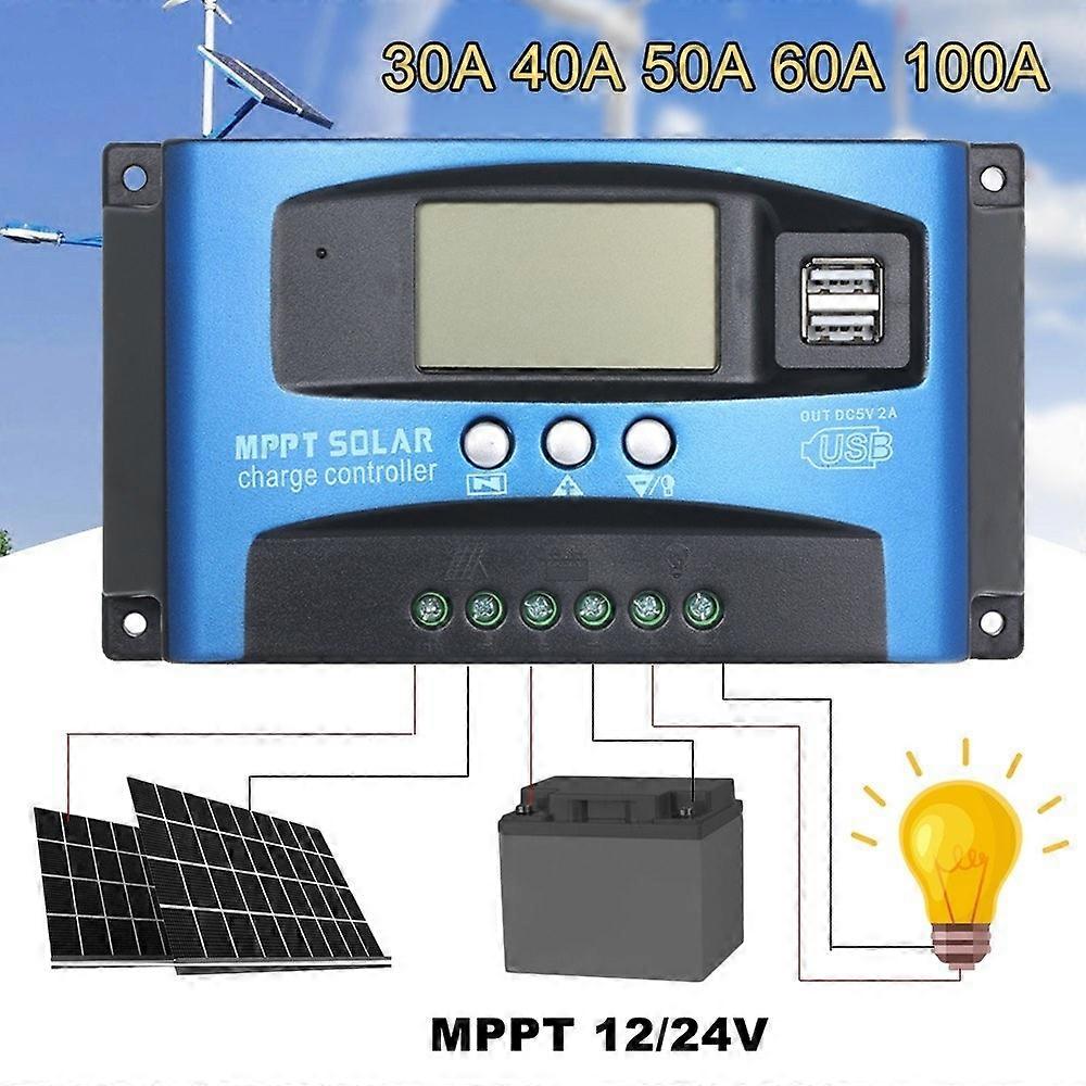 50A MPPT Solar Charge Controller 12V/24V Solar Panel Regulator with LCD Display Dual USB Multiple Lo