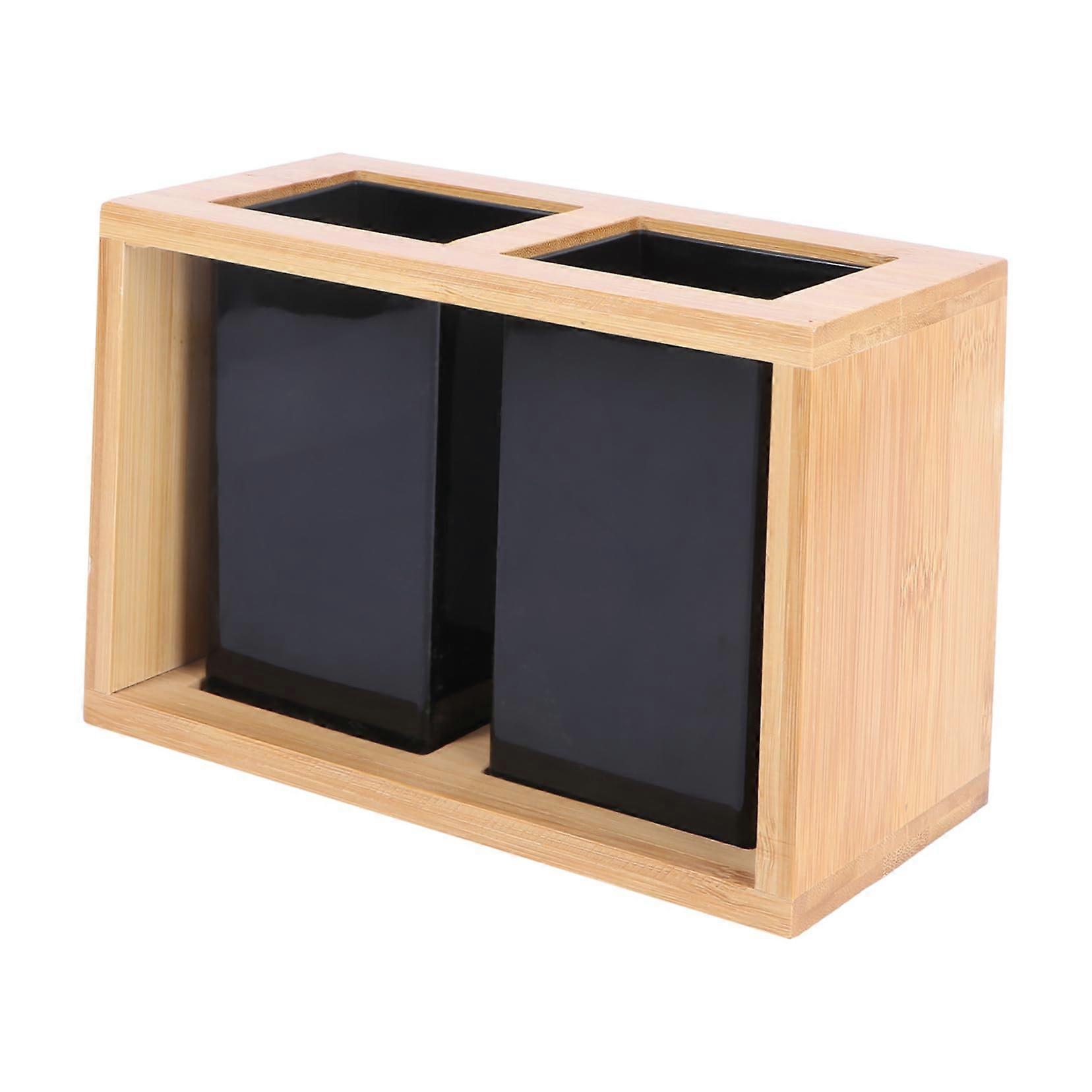 Bamboo Utensil Holder Drying Rack with Dual Container Design Kitchen Cutlery Organizer