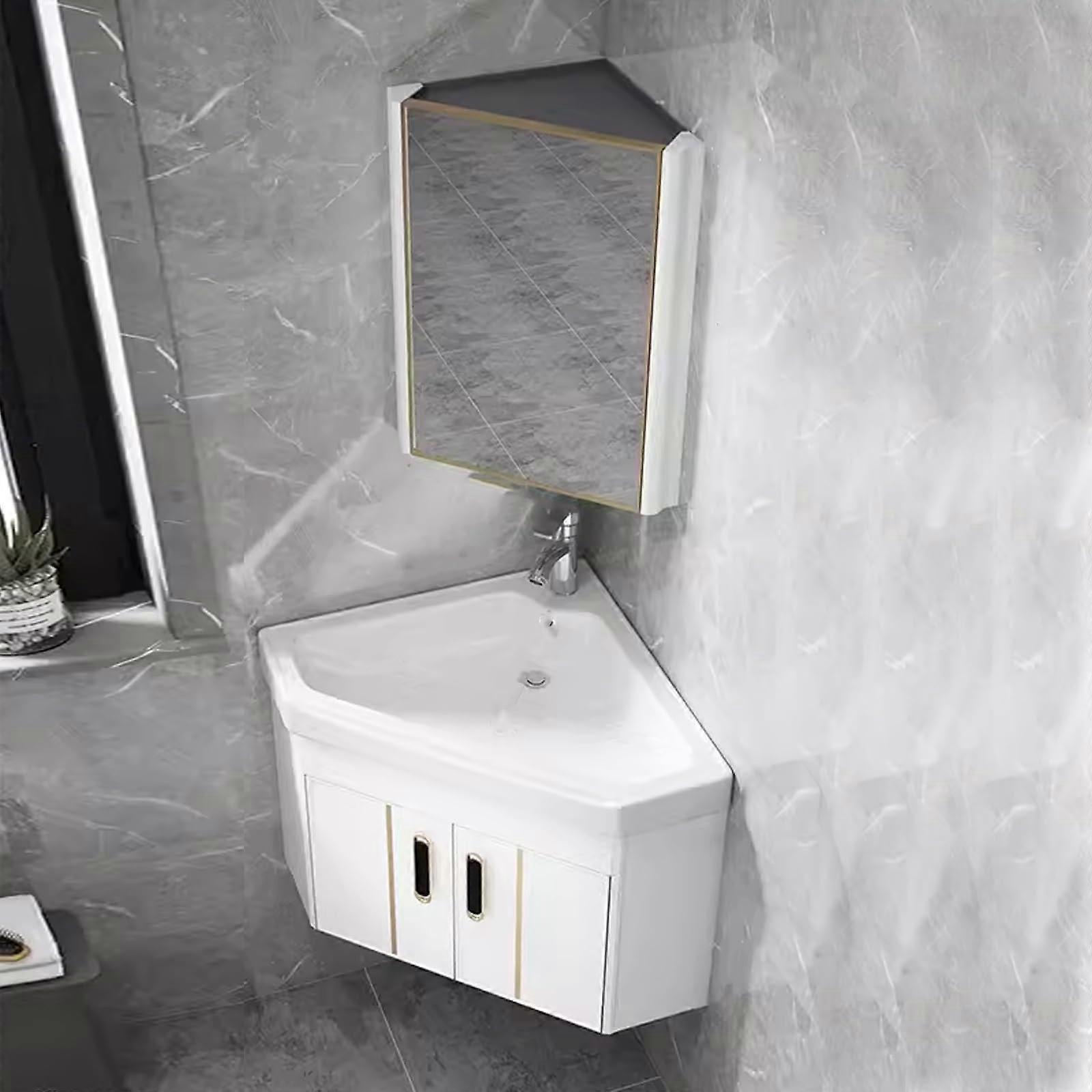 Bathroom Vanity with Sink and Mirror, SpaceSaving Corner Design with Storage, 48cm