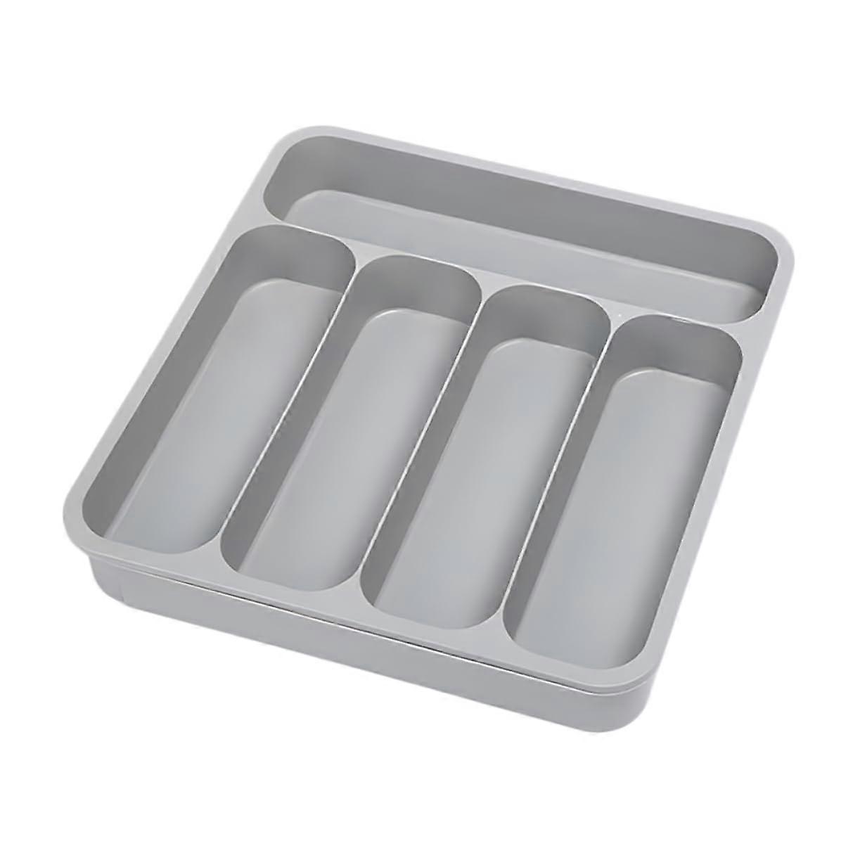 Expandable Silverware Drawer Organizer with MultiCompartment Layout for Kitchen Utensil Storage Tray Grey