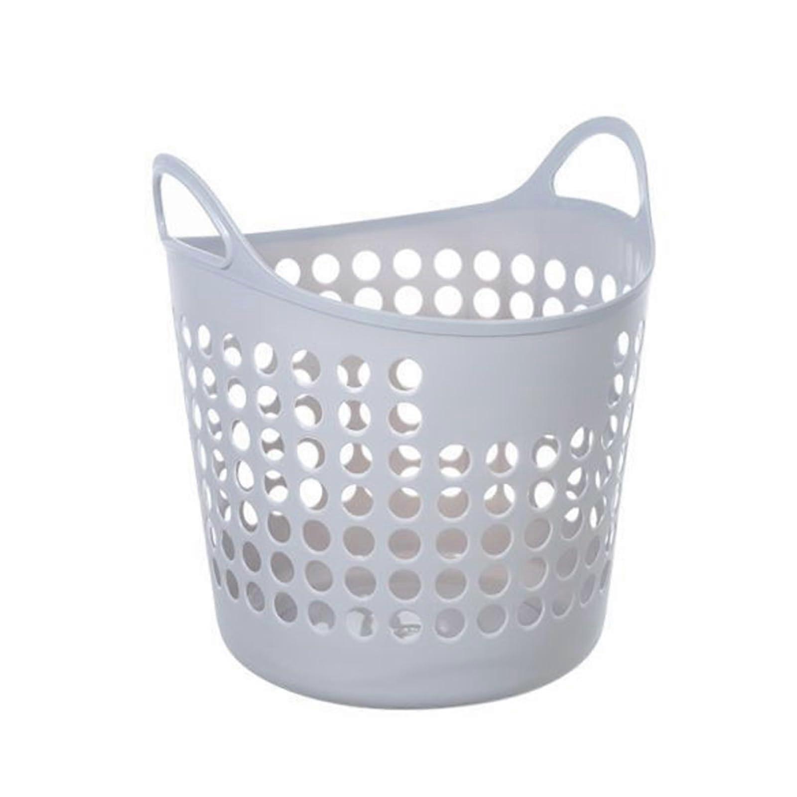 Large Capacity Laundry Basket with Handles, Ventilated Plastic Hamper for Dorm Bedroom Gray