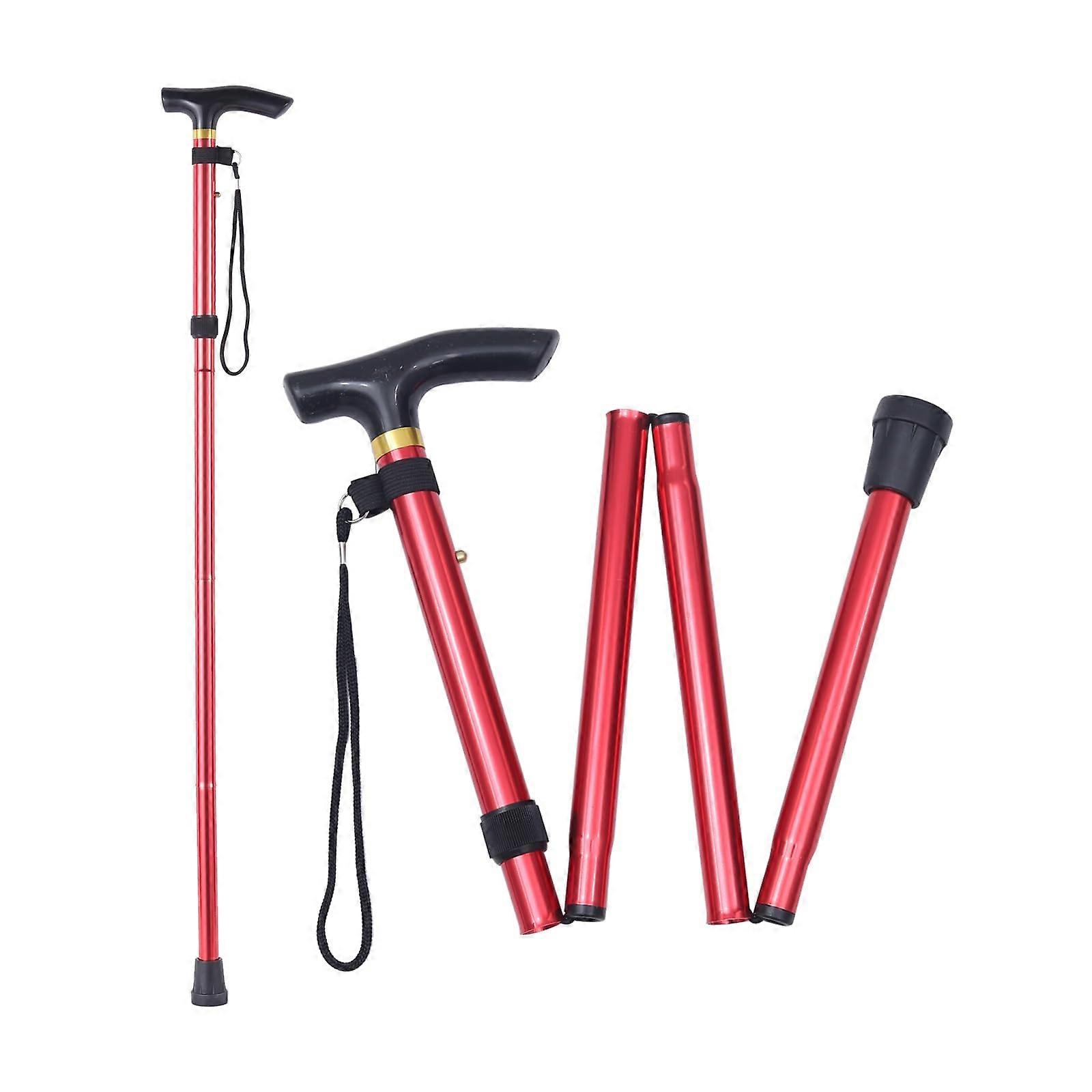 Adjustable Folding Walking Cane for Elderly, Lightweight Aluminum Stick with NonSlip Base, Red