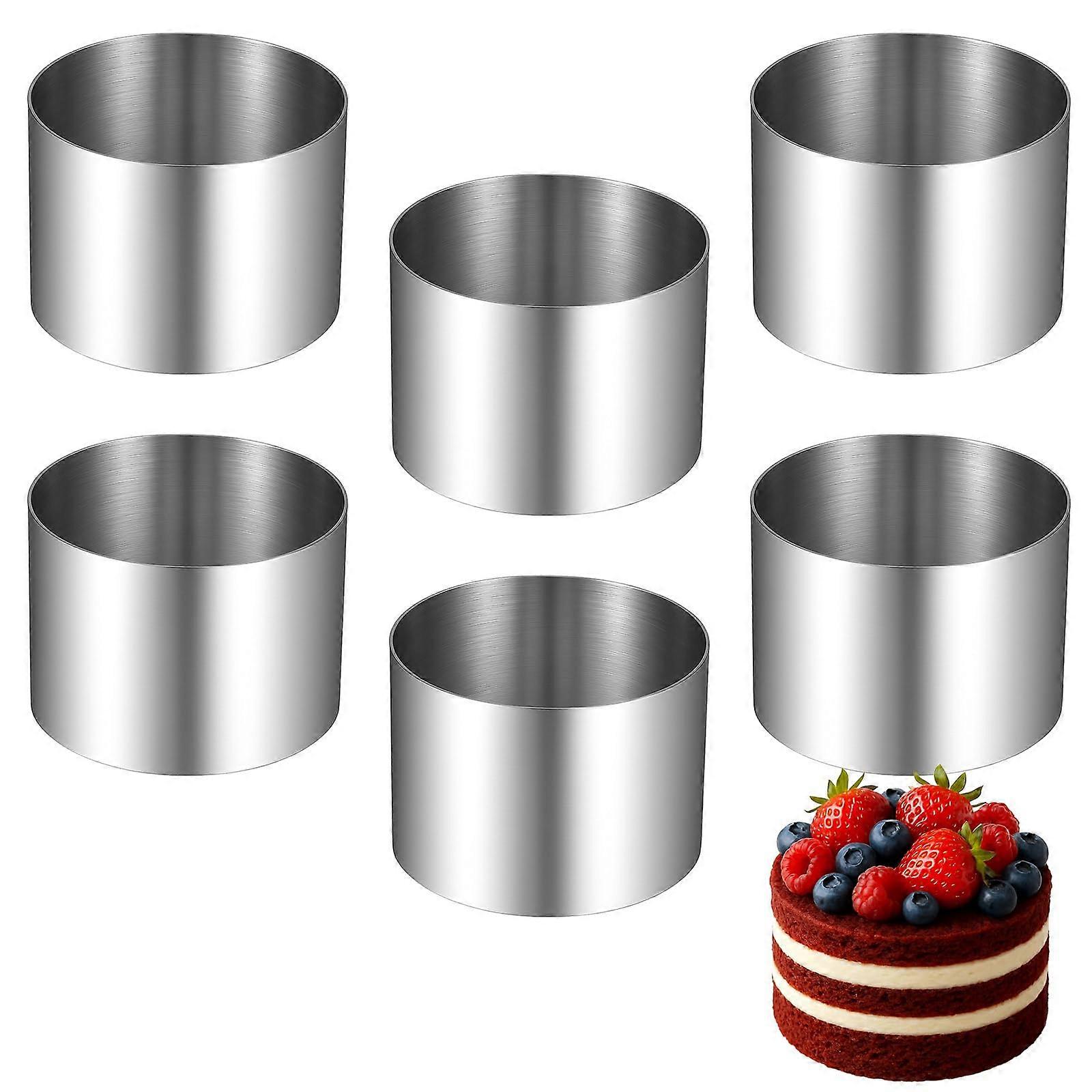 6 Pcs Stainless Steel Round Cake Ring Mold Set for Baking and Cooking, Precise Shape Retention