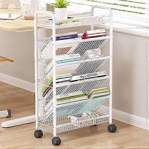 6 Tier Rolling Storage Cart with Locking Wheels for Office and Classroom SpaceSaving Display White